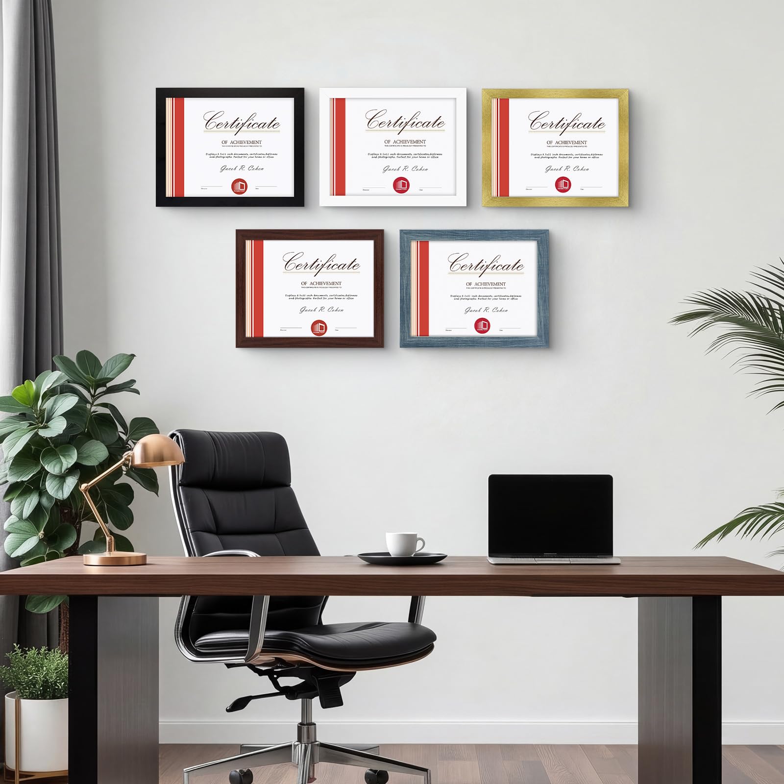 Frametory, 21,6 x 27,9 cm Walnussholz-Bilderrahmen, 5er Set, Echtglas, Diplomrahmen für Wandmontage oder Tischdisplay, perfekt für Urkunden, Diplome, Auszeichnungen oder andere Dokumente