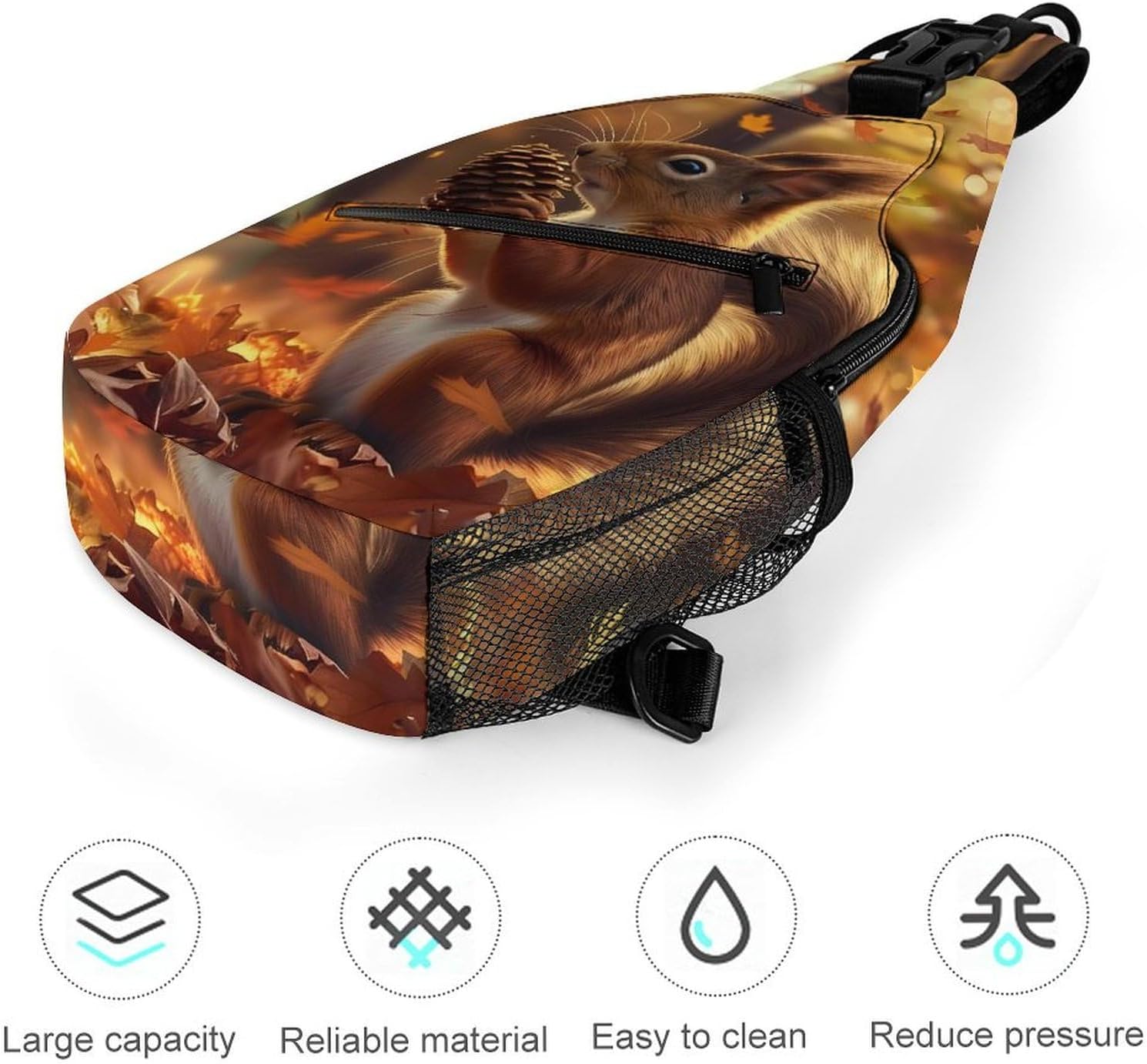 Cute Squirrel Autumn Forests Men Crossbody Sling Backpack Chest Bag | Travel Fanny Pack,Hiking Daypack,Print Shoulder Bags