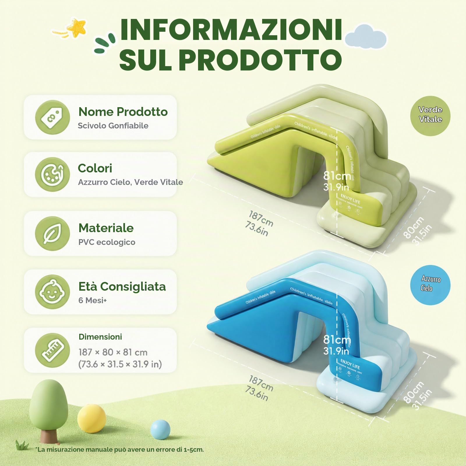 Scivolo Gonfiabile per Piscina, per Piscina con Ampia Base Riempibile con Acquam per Bambini, Include Una Pompa d'Aria elettrica, Ideale per Il Gioco All'Aperto Stagionale Green