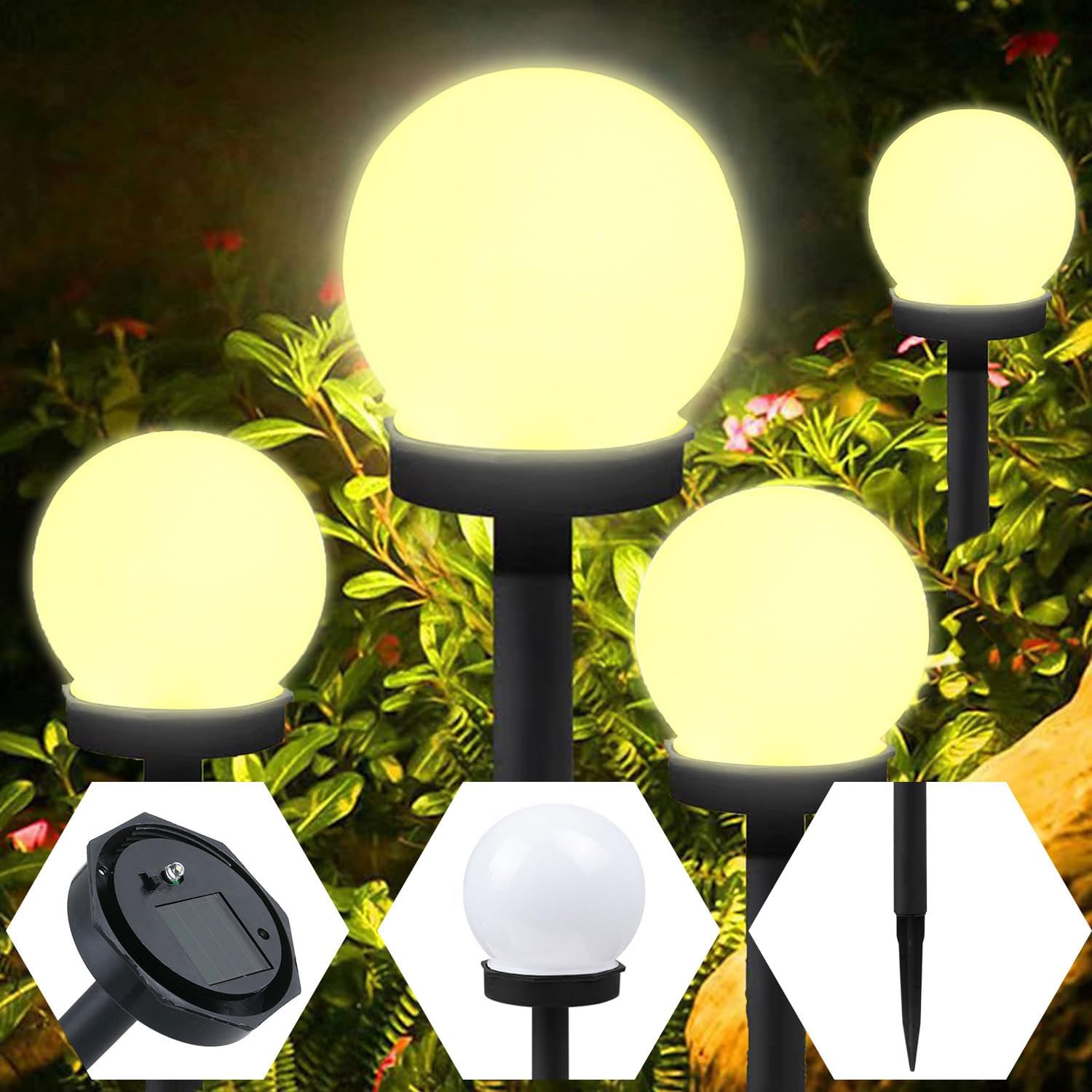 Shengruili 6 Stück Solarlampen für Außen Kugel,Solar Gartenleuchte,Wasserdichte Solarlampen für Garten,Solar Gartenleuchte Wasserdicht Solarlampe,Solarleuchten Garten Deko Terassendeko