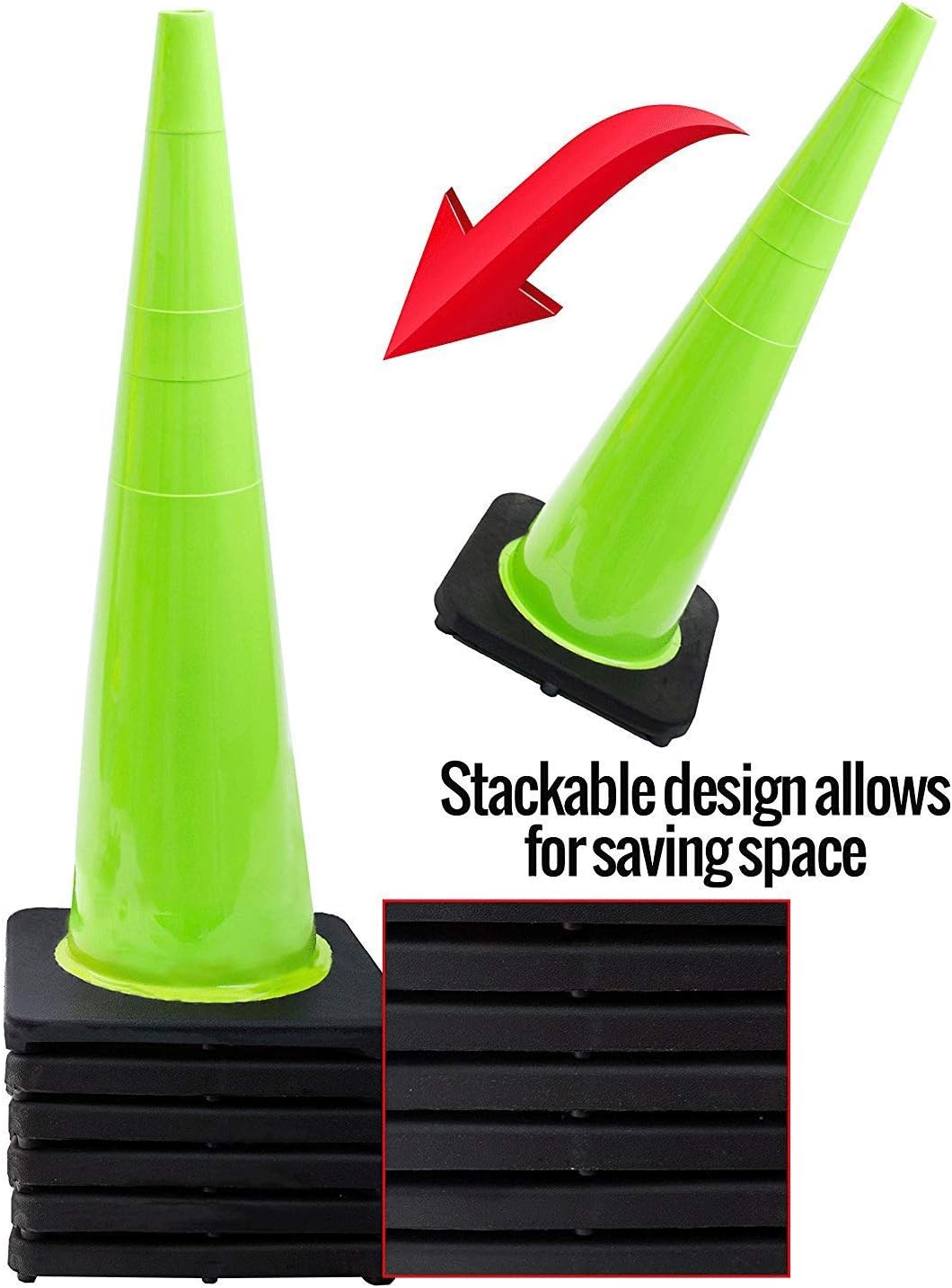 Traffic Safety Cone 36" Black Base, Without Reflective Tape, 60 Cones, Lime
