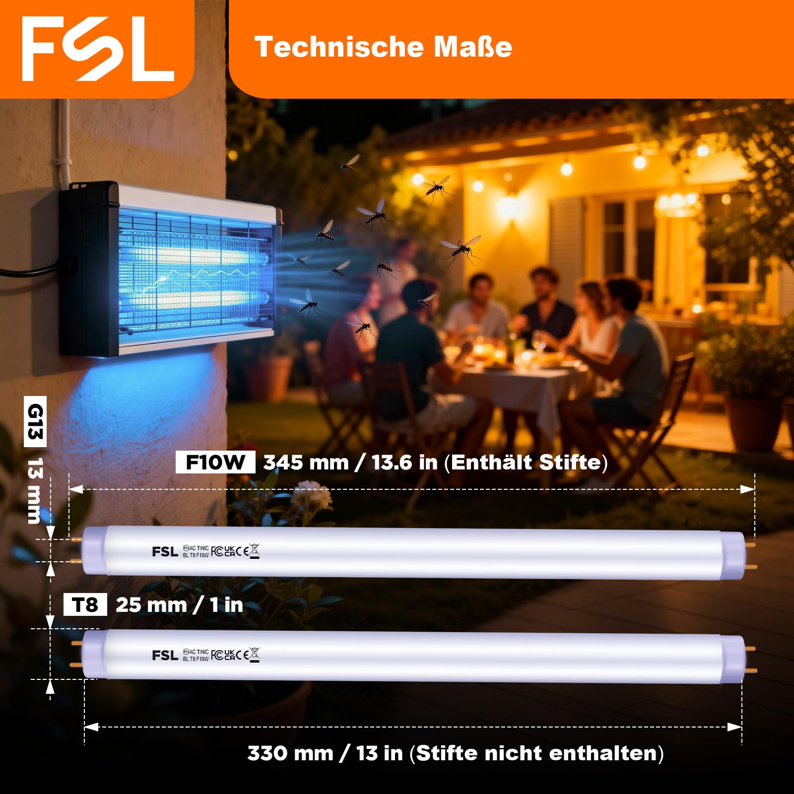 FSL BL T8 10W Ersatzlampen 20W Fliegenfalle, 13" 365nm UV 6er-Pack | Schmalband-Spektrum 365nm-Breite Kompatibilität-Geringe Lichtabnahme