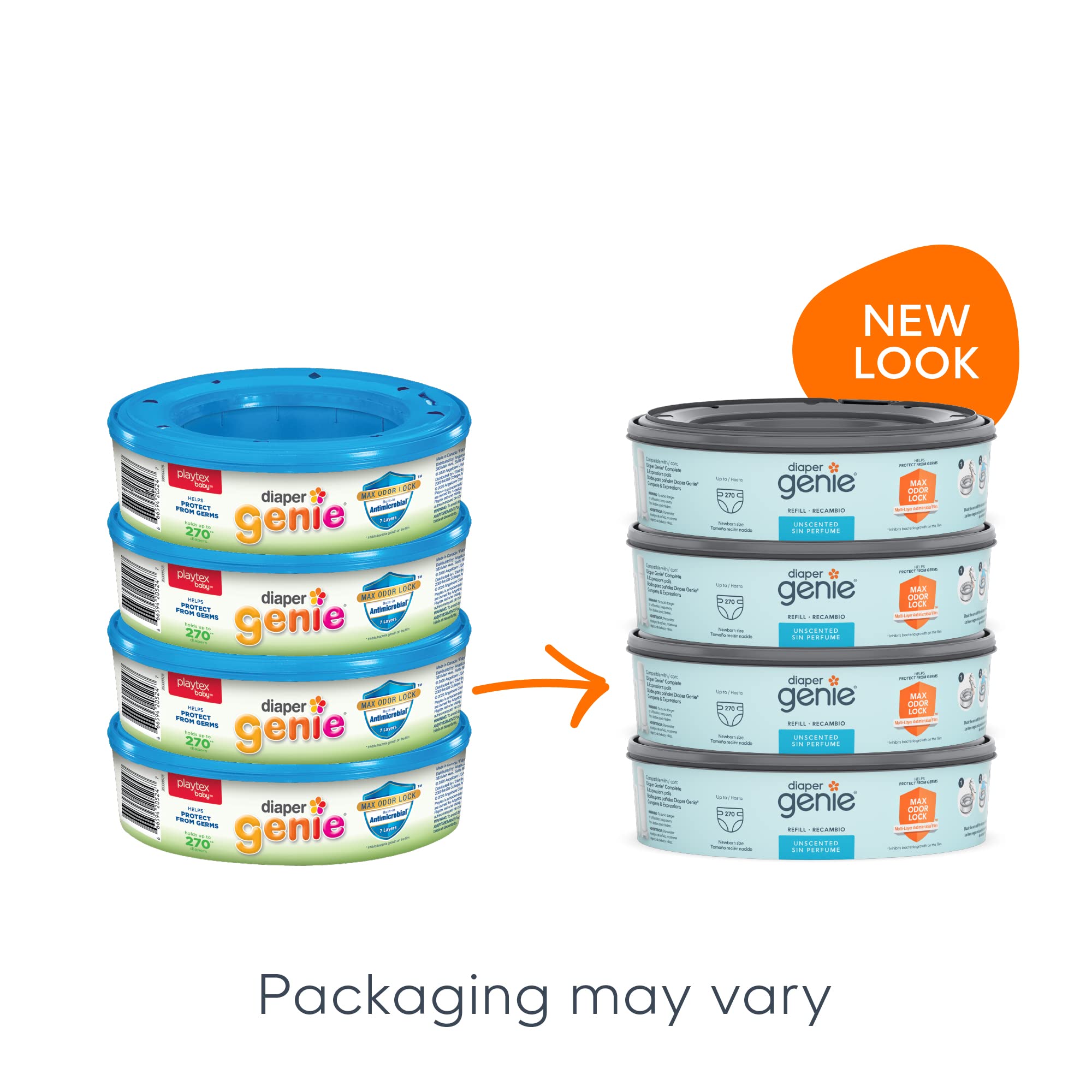 Diaper Genie Refill Bags 270 Count (Pack of 4) with Max Odor Lock | Holds Up to 1080 Newborn Diapers