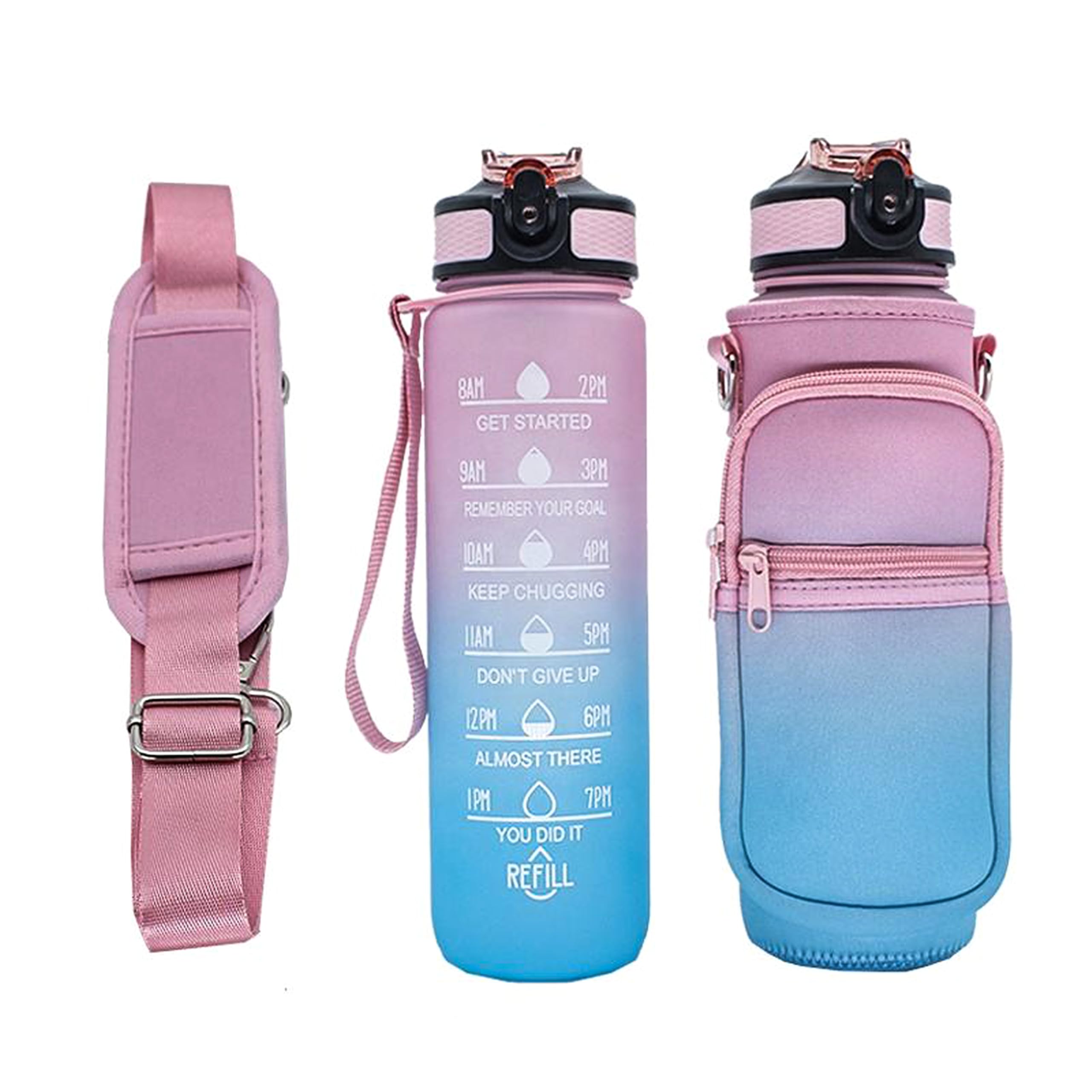 Sparsh & Sell 32oz Gradient Motivational Water Bottle with Time Marker, Straw & Carry Sleeve โ Leakproof BPA-Free Tritan, with Adjustable Strap & Pocket for Gym, Travel & Outdoor Use โ image 1