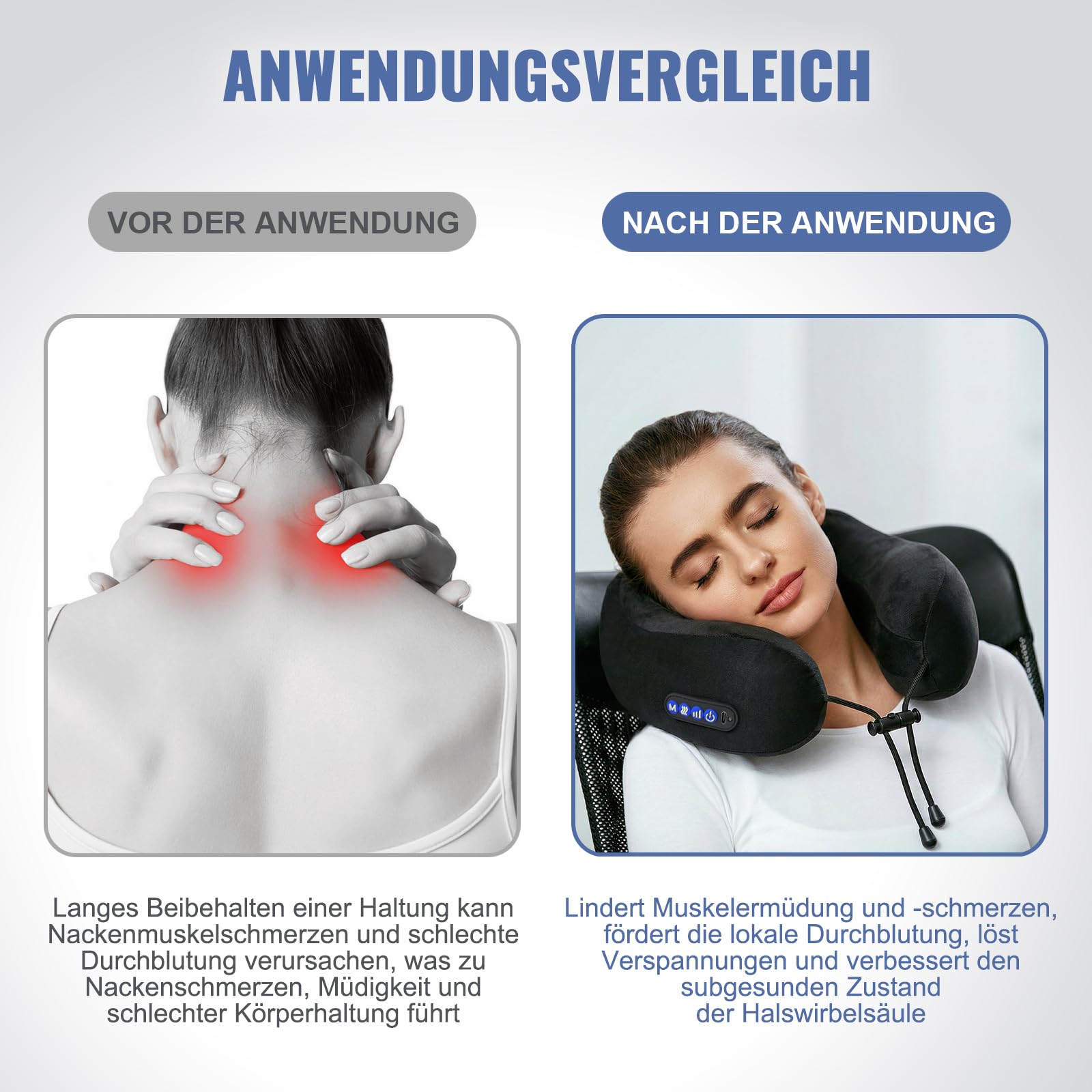Elektrisches Nackenmassagegerät mit Wärmefunktion, Kabellos USB Wiederaufladbar Massagekissen, Ergonomisches Nacken Schultermassagegerät zur Linderung von Verspannungen, Ideal für Zuhause Büro Auto