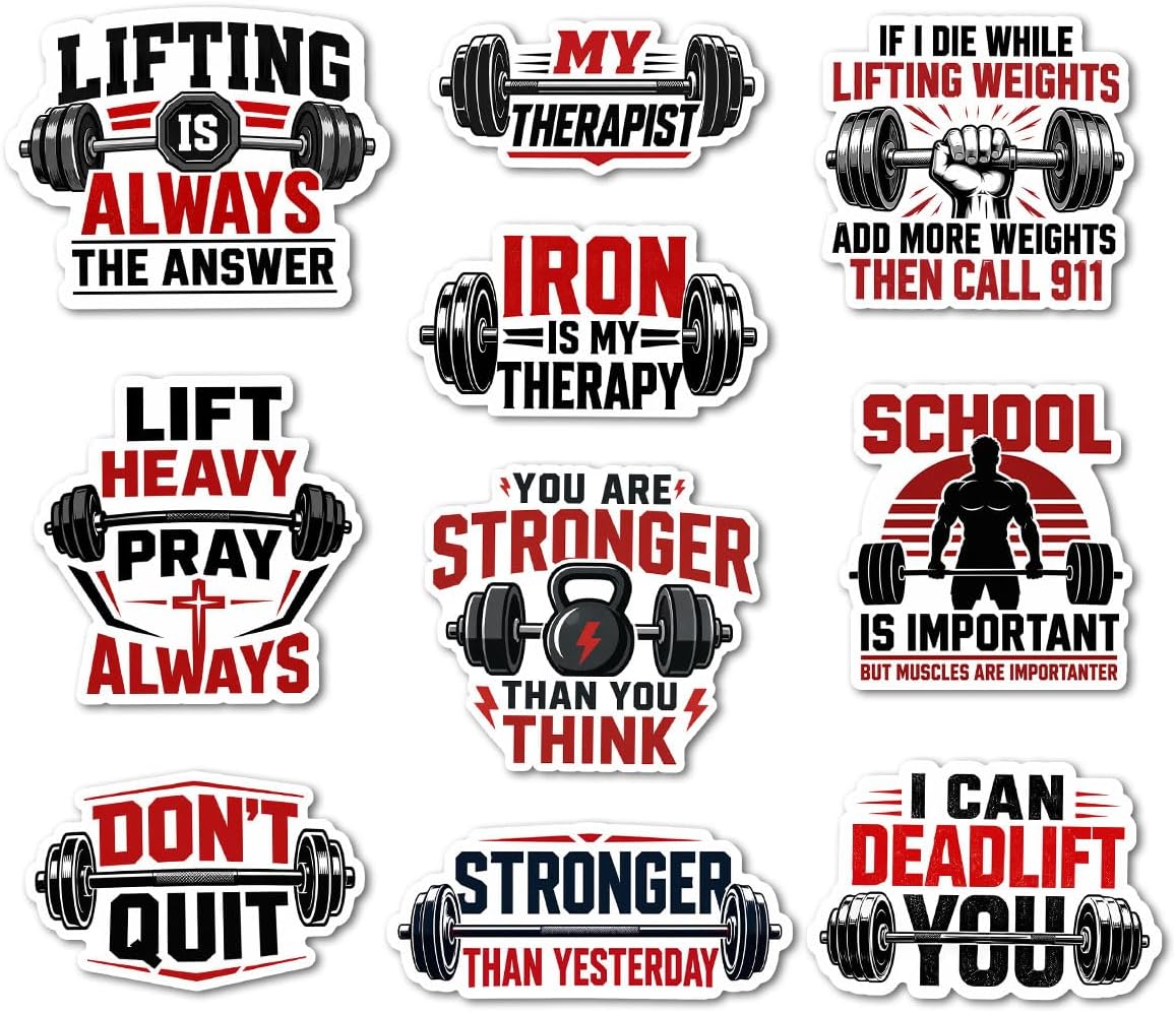 10Pcs Gym Workout and Weightlifting Stickers Funny Fitness Stickers for Teens Adults, Waterproof for Water Bottles Trendy Gym Sport Stickers