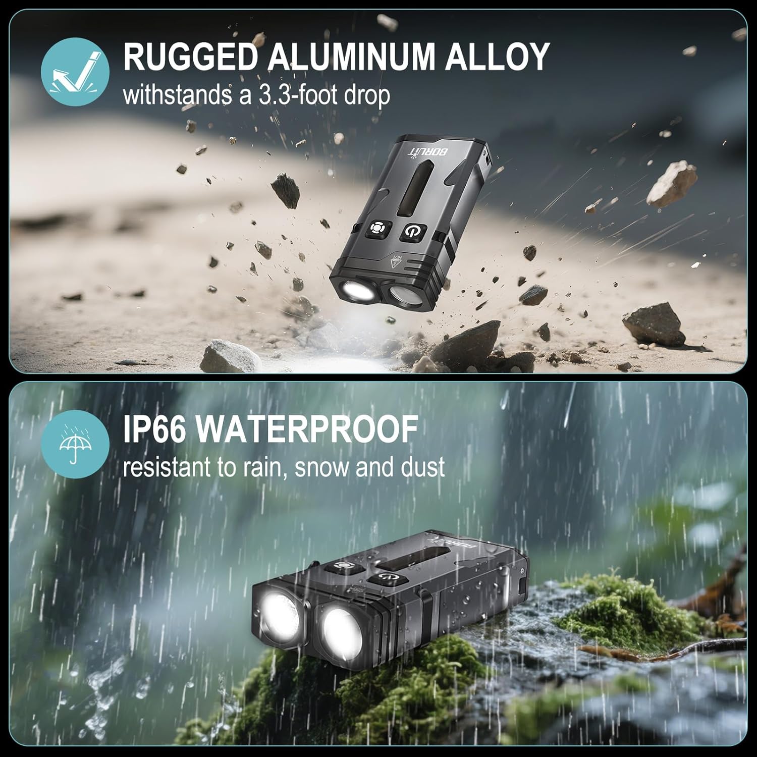 BORUIT EV10 Rugged Aluminum Alloy and IP66 Waterproof features