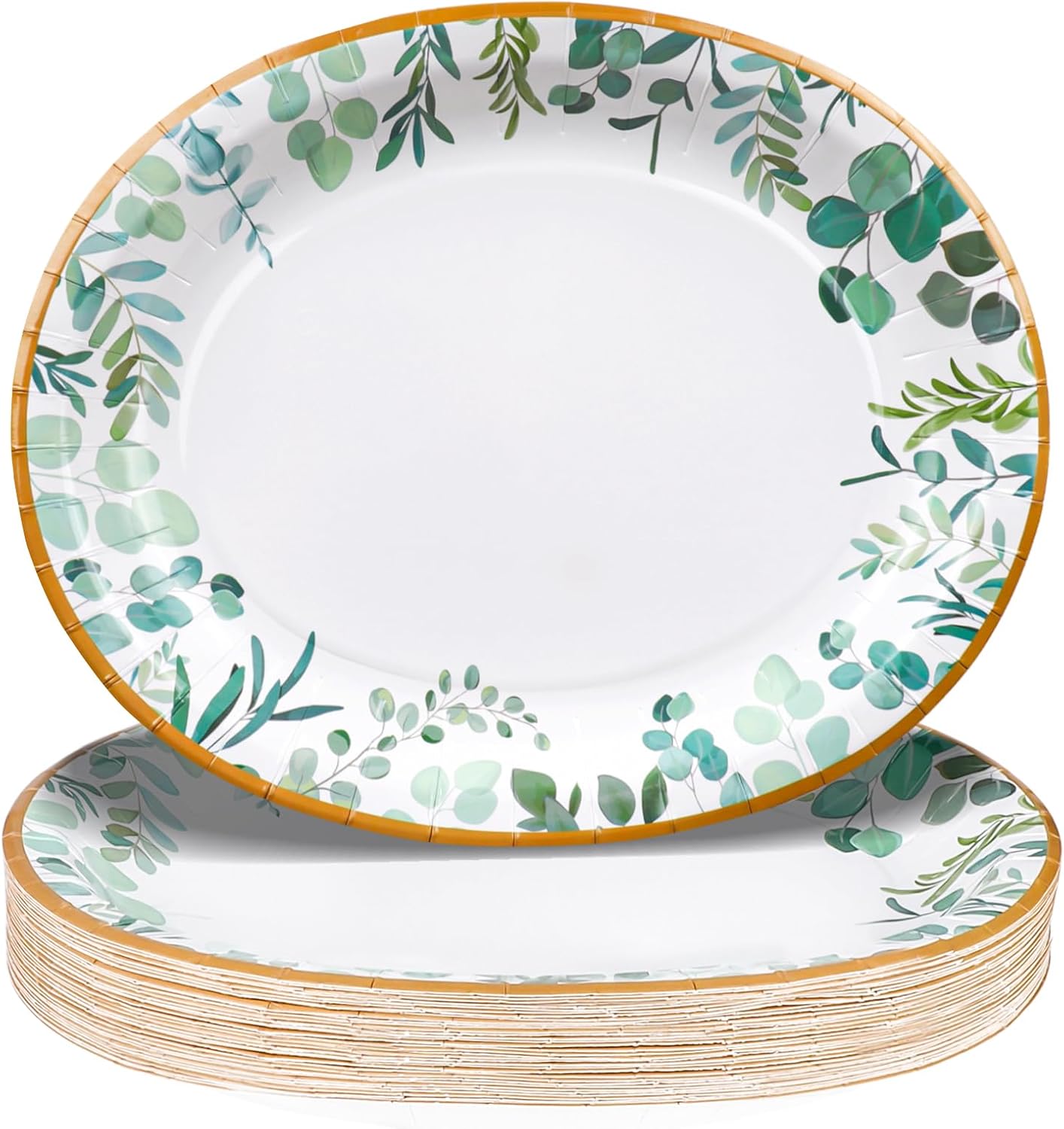 TWOWYHI 50PCS Eucalyptus Sage Green Paper Plates 10" X 12