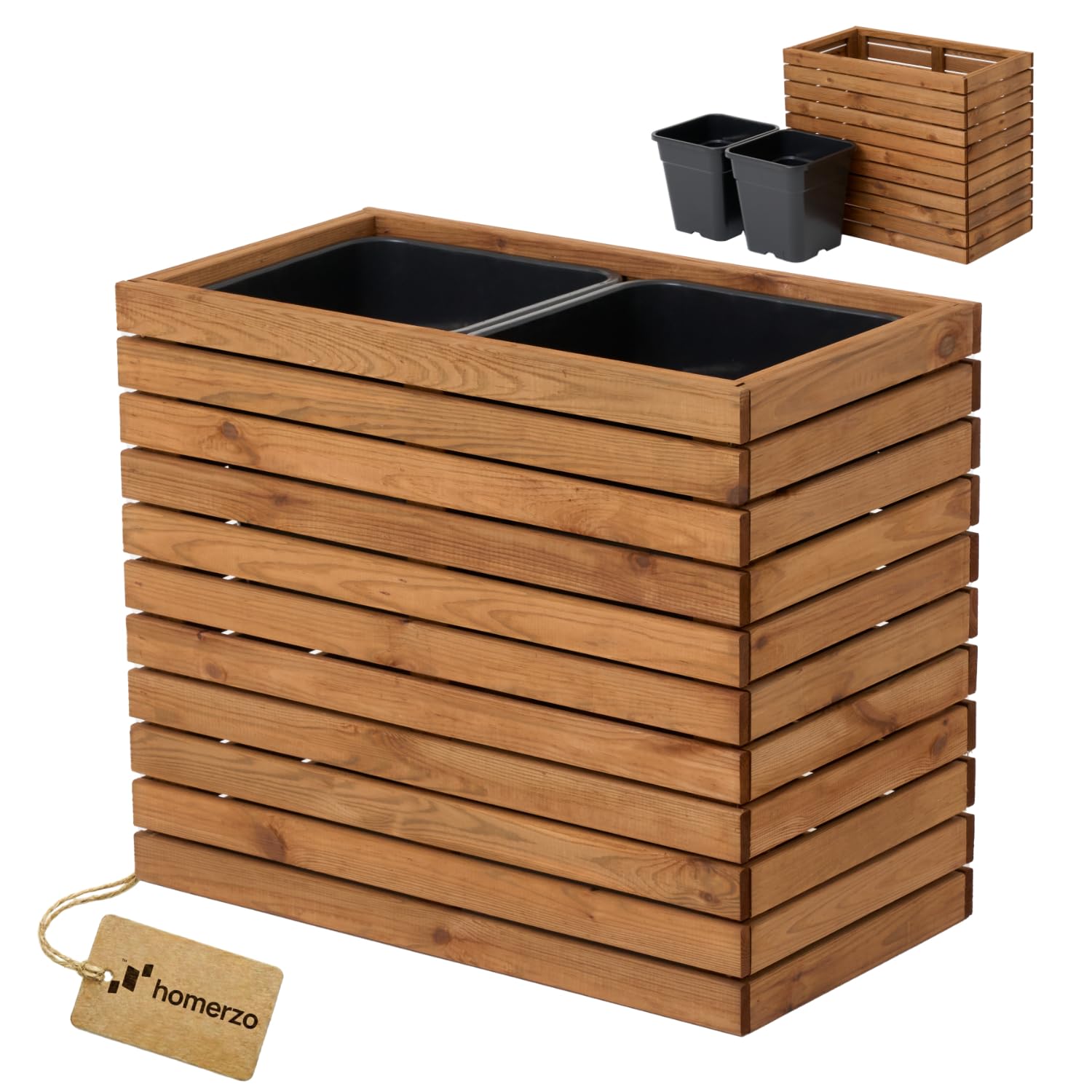 Jardinera para Interior y Exterior - En Madera con Inserto de plástico - 18 l - Macetero Cuadrado para balcón o terraza (67 x 36 cm x 55)