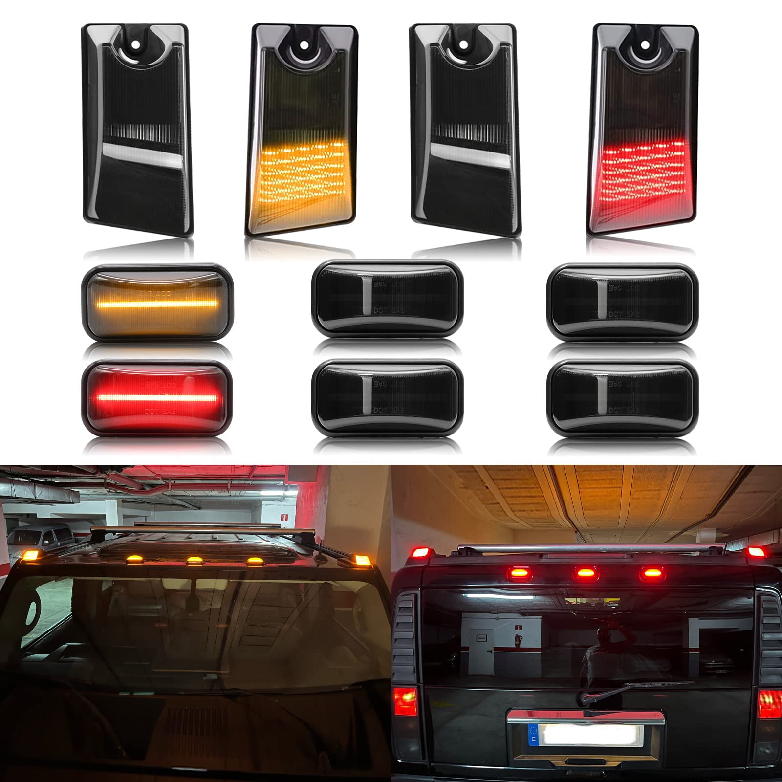 R&F AutoSmoked Lens Amber/Red LED Cab Roof Marker Lights Replacement for H'ummer H2 (2003-2009) Cab Roof Lamps