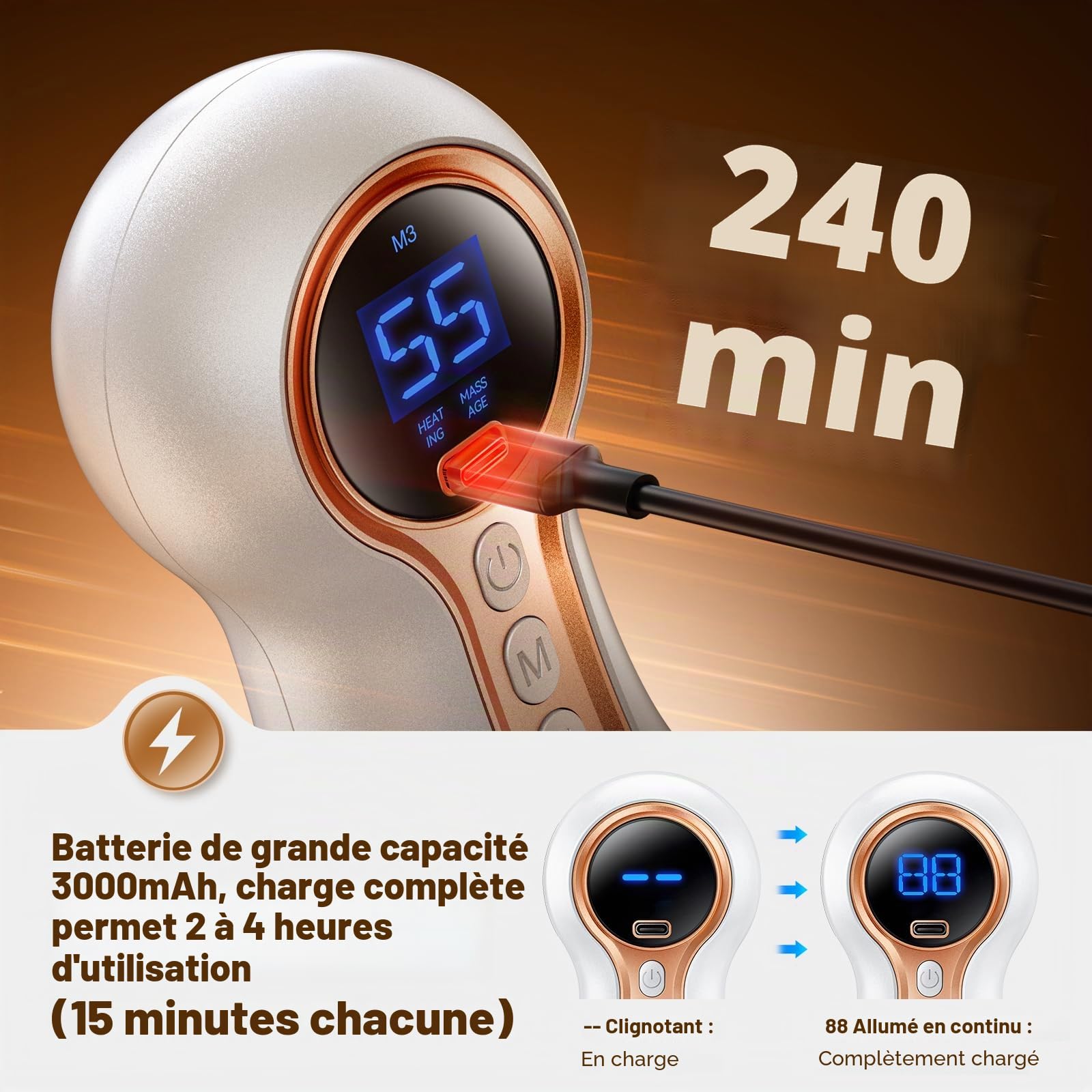 Robofun 5.0 Appareil de massage neuropathie lymphatique, soulagement de la douleur et relaxation pour les pieds, les mains, le dos, masseur d'ondes de choc Gua avec 30 fonctions de chauffage par
