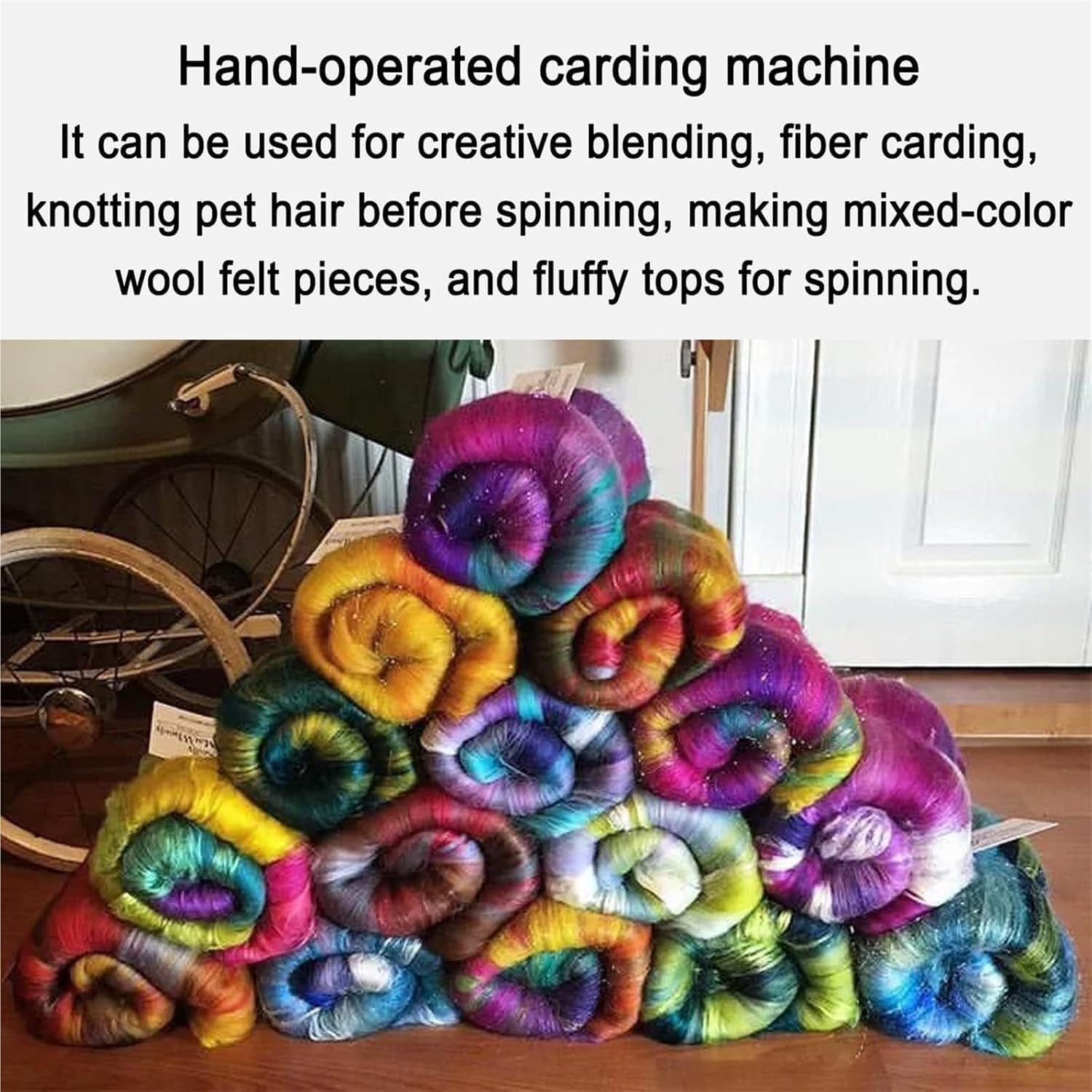 Wollkardiermaschine – Manuelle Trommelkarder zum Mischen, Kämmen und Entfernen von Verunreinigungen für DIY Handwerk und Filzherstellung