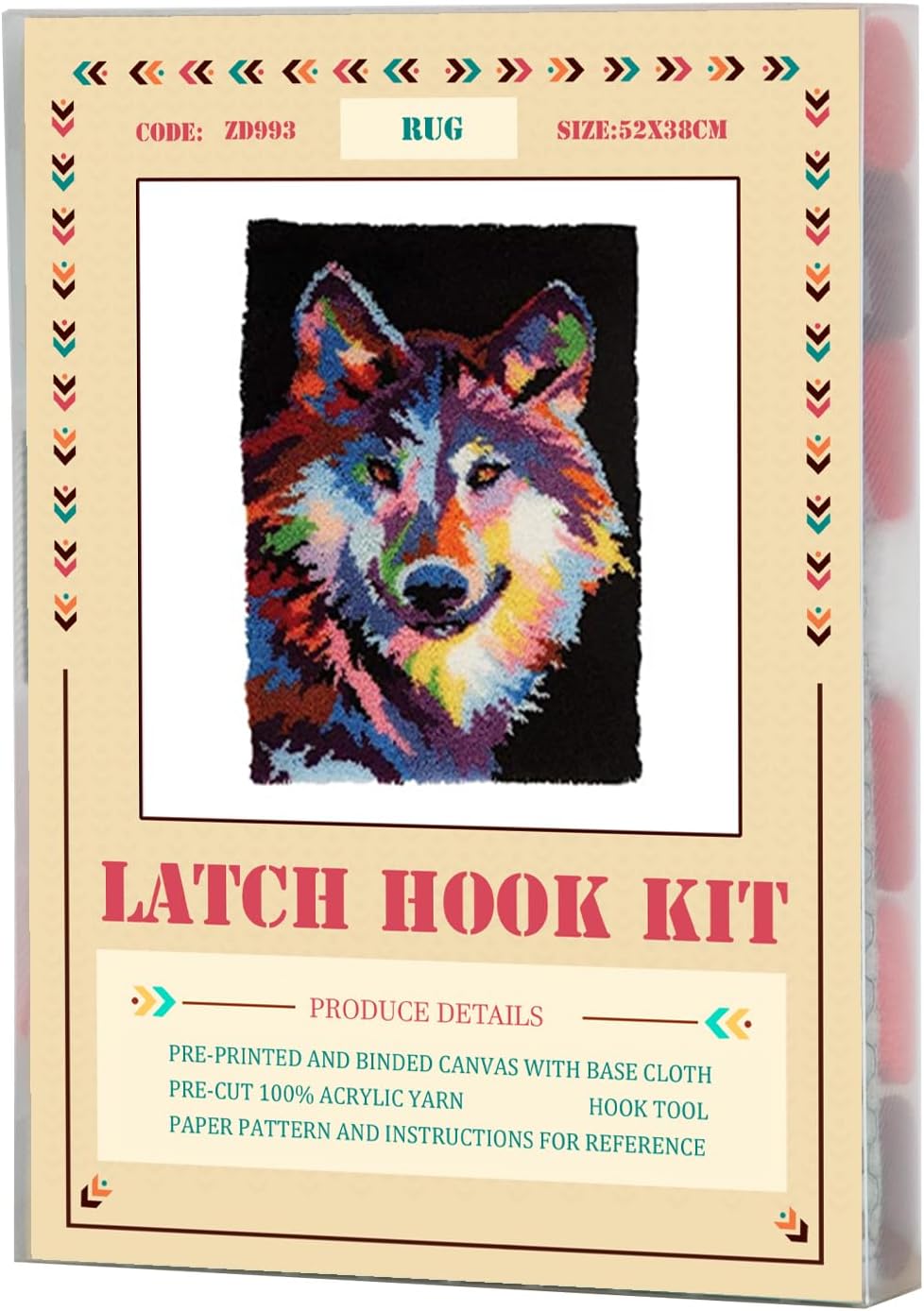 YOOTOM Wolf Latch Hook Kits for Adult, Latch Hook Rug Kits,Crochet Cross-Stitch Embroidery Rug Making Crafts with with Printed Canvas 20"x15"
