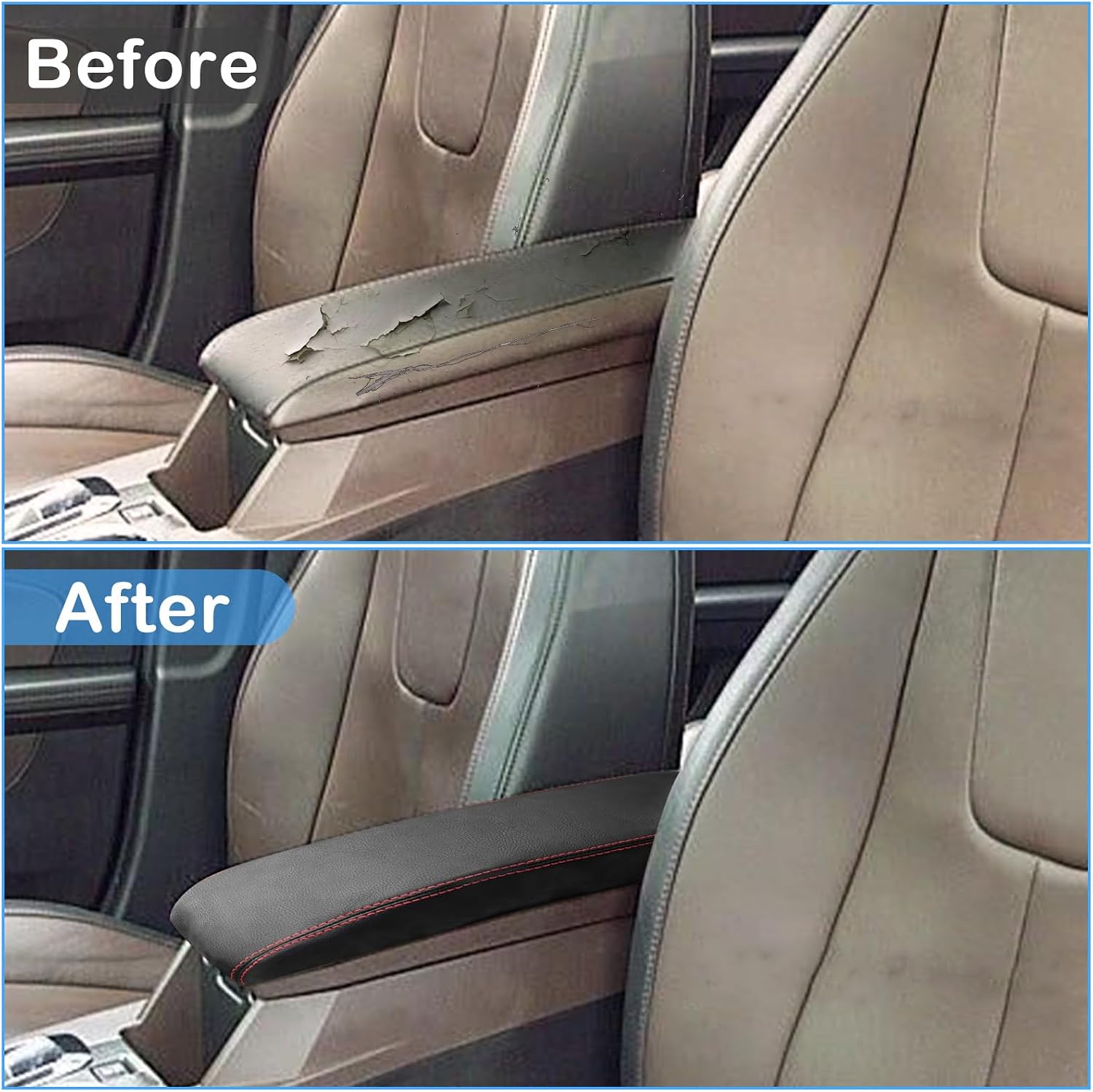 QianBao Compatible with Chevrolet Equinox/GMC Terrain 2010-2017 Leather Armrest Box Center Console Cover Protector Red Stitches