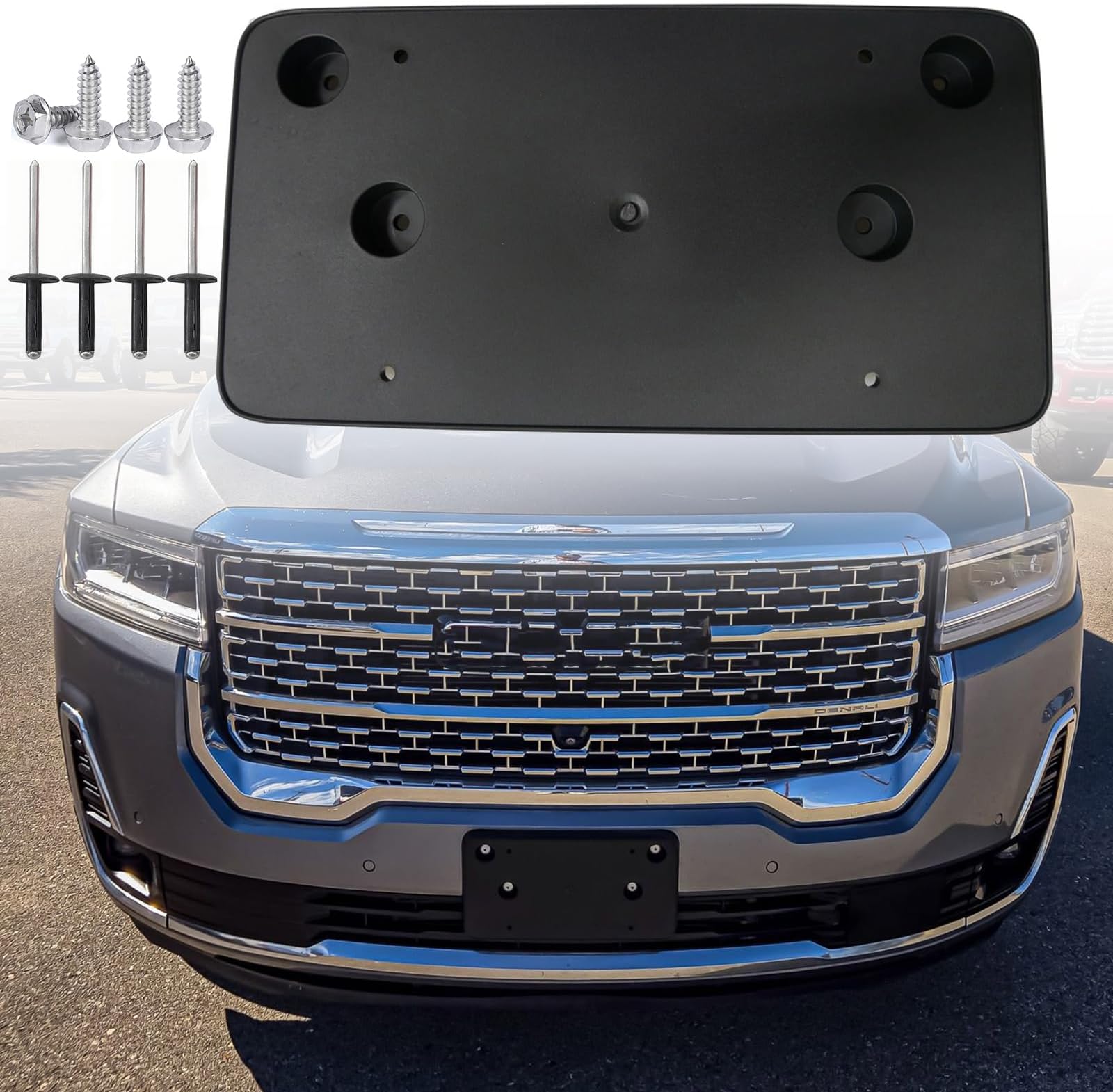 FASTCHE Front License Plate Frame Compatible with 2020 2021 2022 2023 GMC Acadia Front Bumper License Plate Holder Mounting Bracket Cover Replace # 84723652 GM1068234