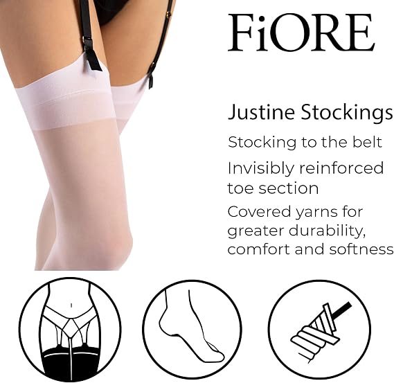 Fiore Sensual Justine Smooth Sheer Stockings - Women, Elegant, Sophisticated, Formal Occasions - Black, One Size