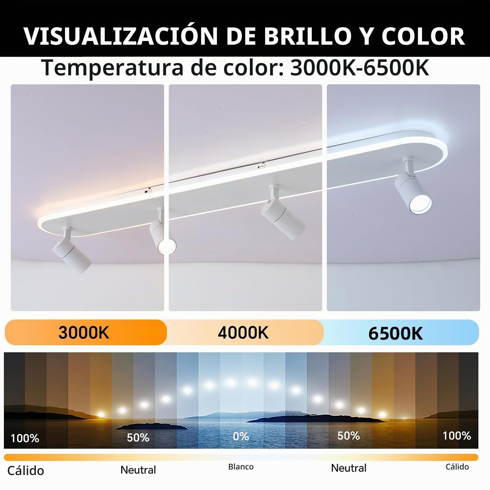 GEADI Plafon LED Techo 110 cm, Lámpara de Techo 4 Focos, 58 W Plafones de Techo Modernos Regulable para Salón, Dormitorio, Cocina, Comedor, Pasillo