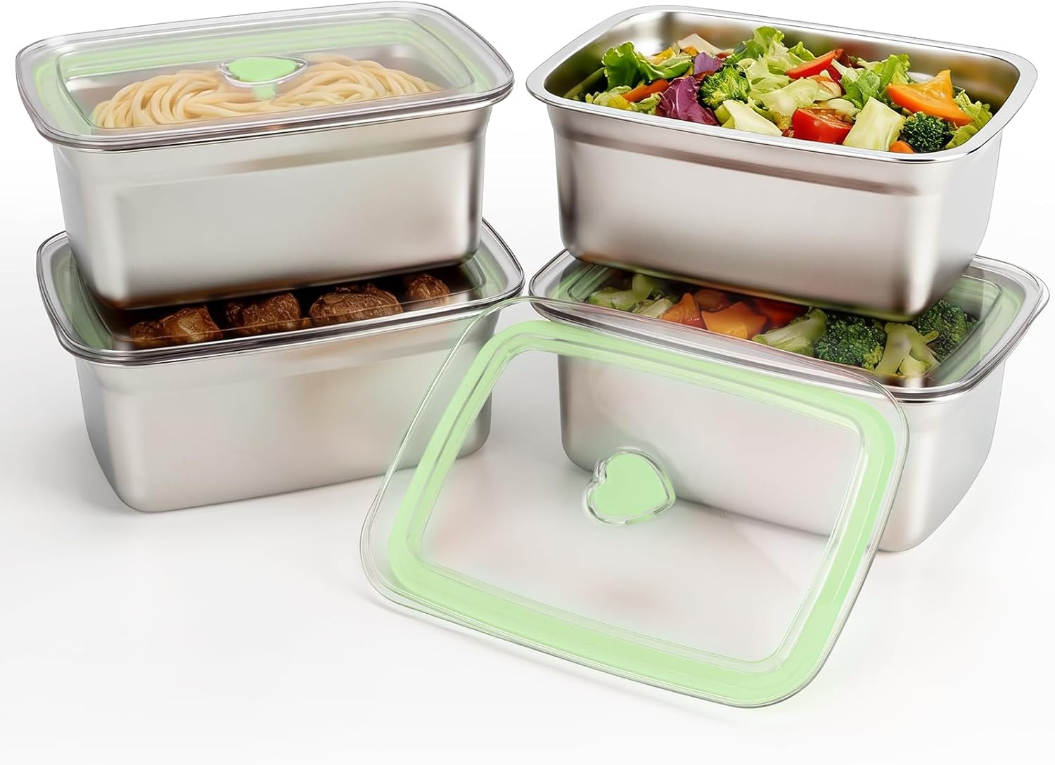 4 PCS(50oz) Stainless Steel Food Storage Containers With Lids Leak Proof & Airtight,Freezer&Dishwasher Safe,Metal Storage Containers For Meal Prep, Leftovers,Fruit, Snack(Green)