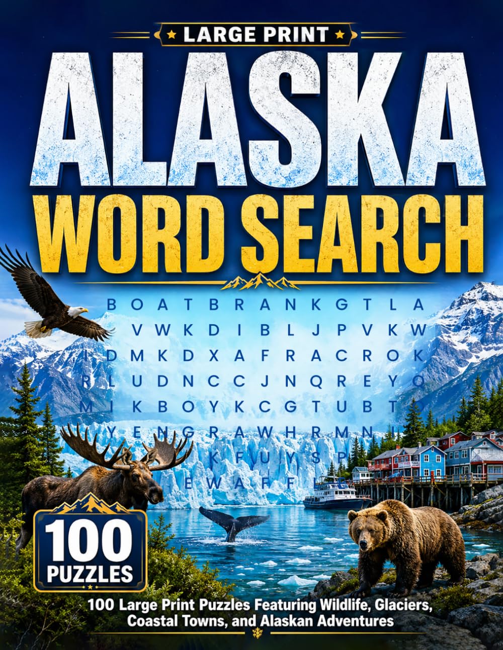 Alaska Word Search: 100 Large Print Puzzles Featuring Wildlife, Glaciers, Coastal Towns, and Alaskan Adventures