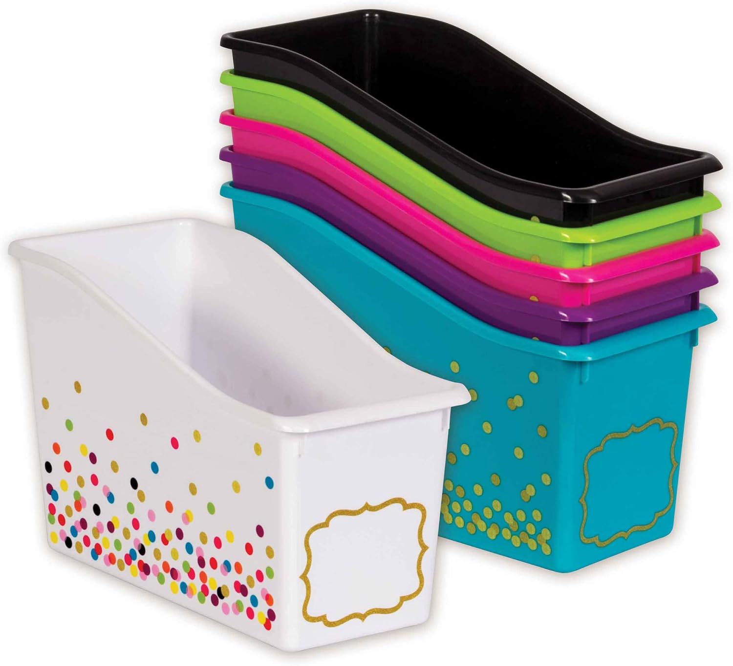 Teacher Created Resources Black Confetti Plastic Book Bins - 6 Pack