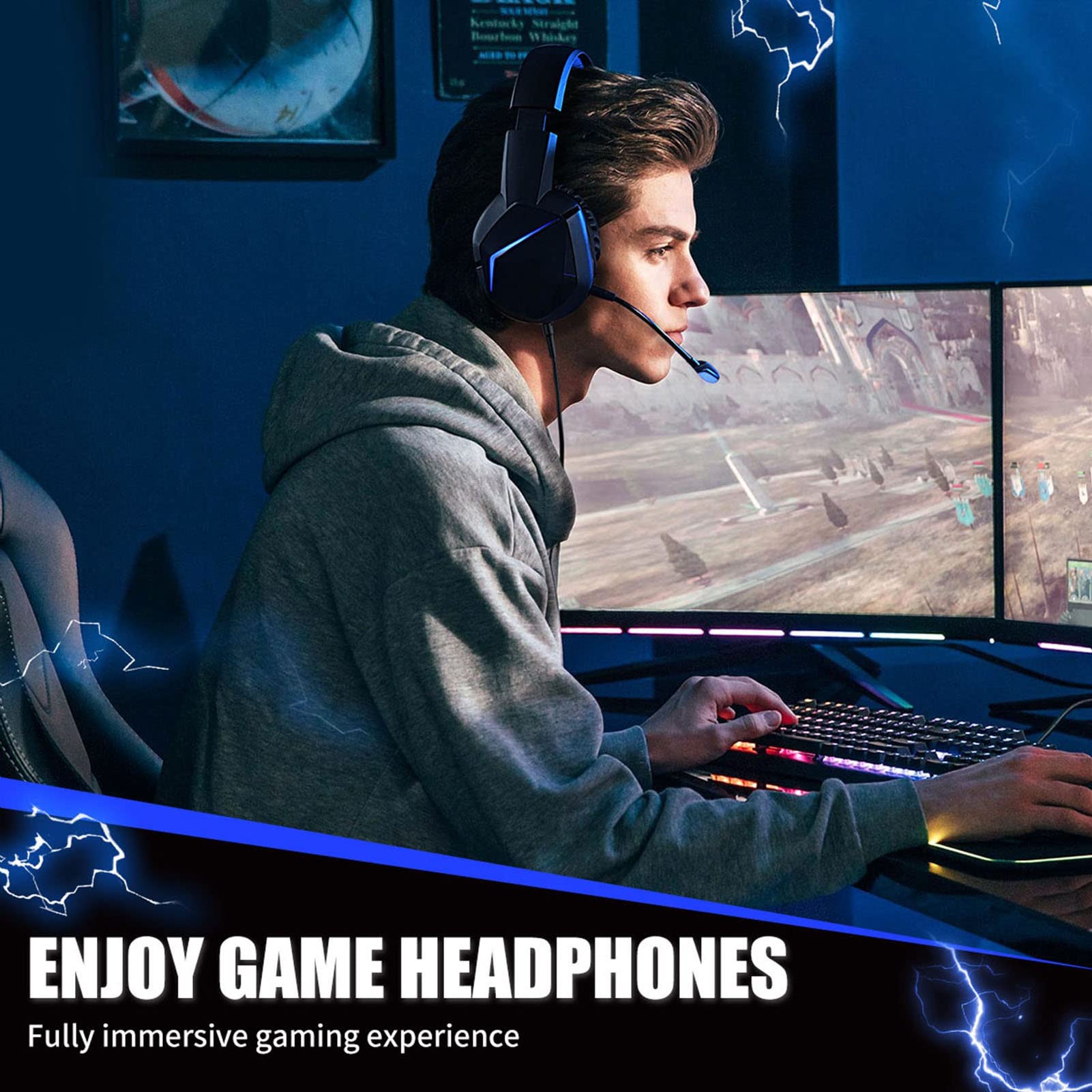 XINL Cuffie da Gioco, Cuffie da Gioco Stereo sensibili Suono Surround virtuale Ruotabile a 160° per PC per Laptop per telefoni cellulari(con Spina da 3,5 mm)