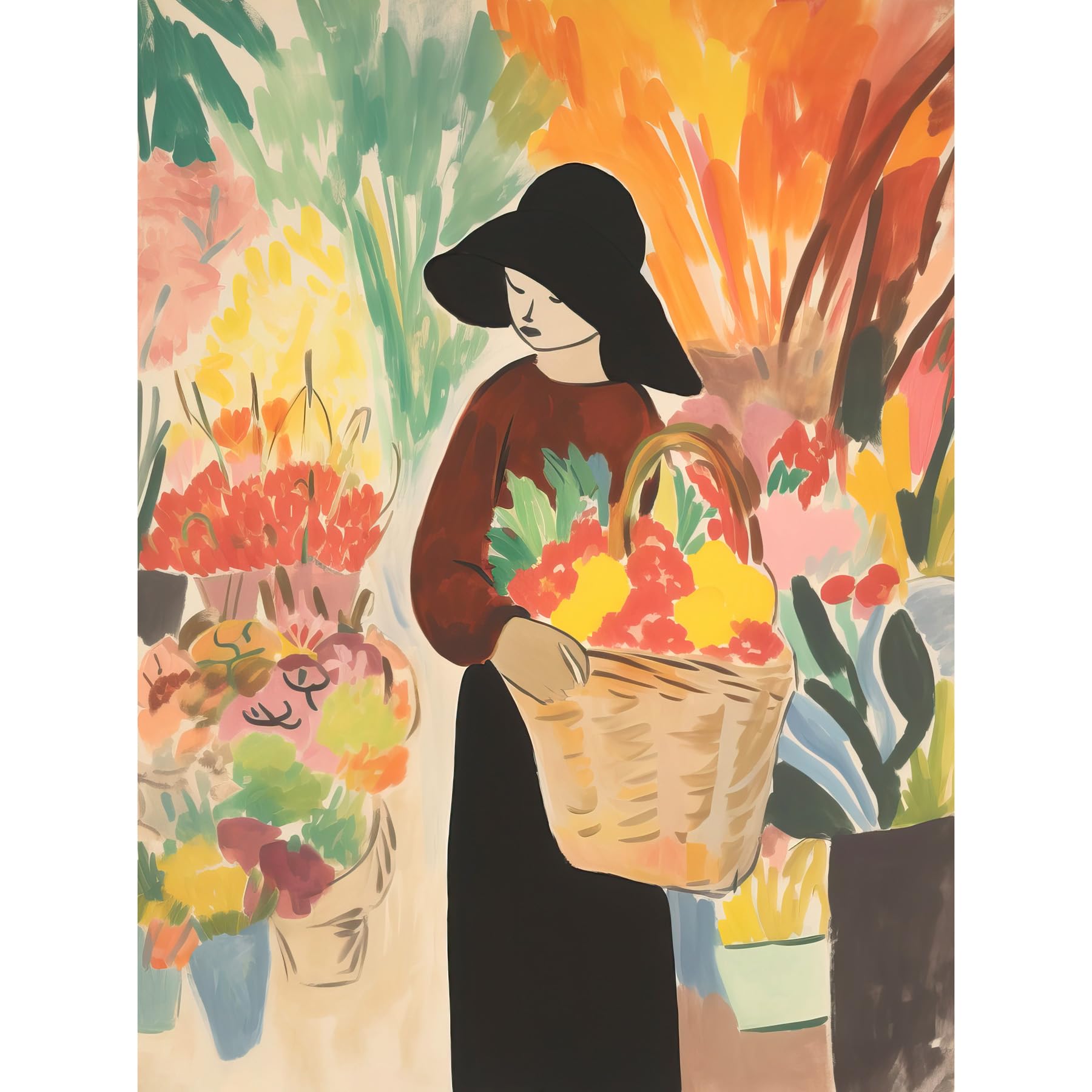 Artery8 At the Flower Market Danish Pastel Aesthetic Watercolour Painting Floral Bouquet Art Print Canvas Premium Wall Decor Poster Mural