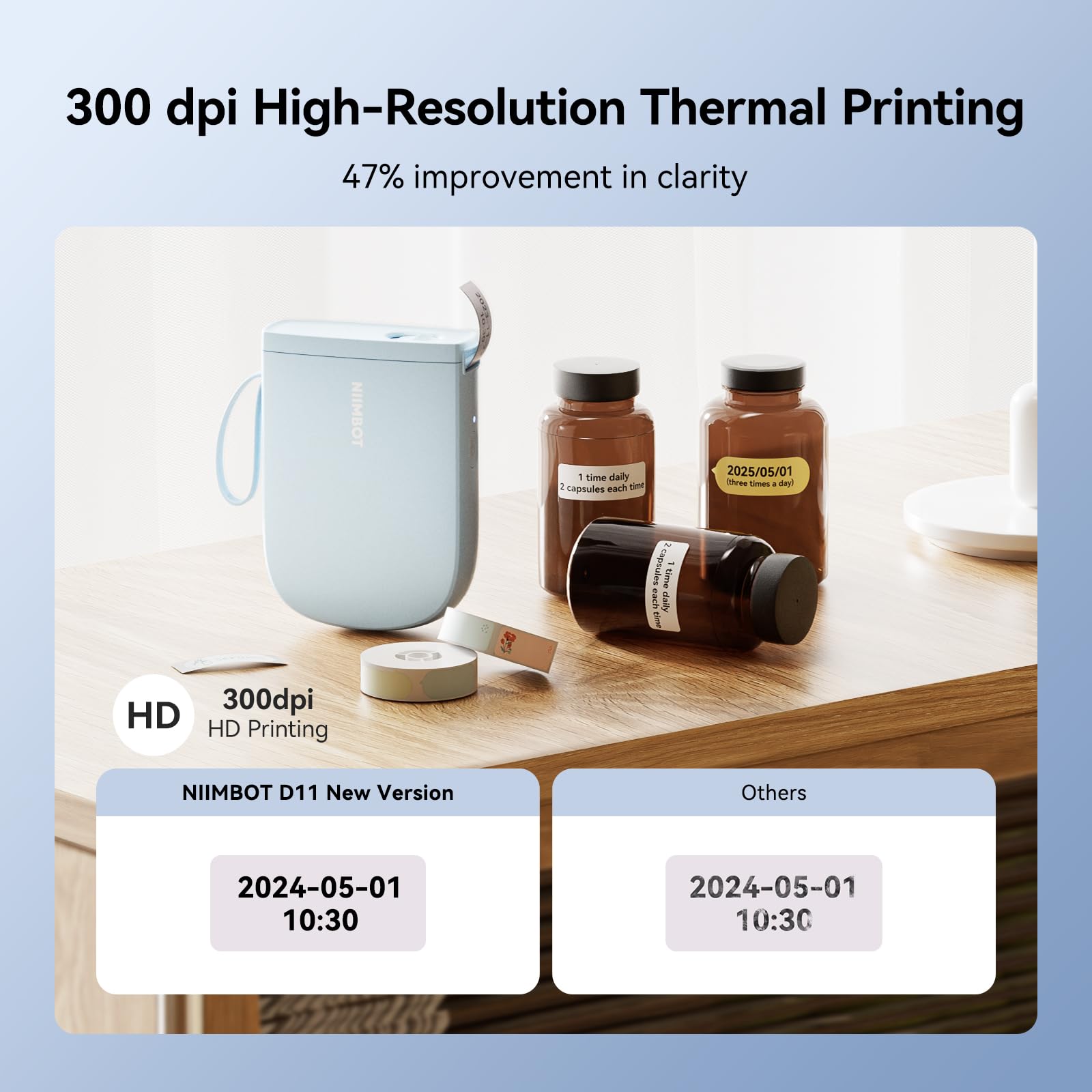 NIIMBOT D11 New Version Label Maker Machine with Tape,300DPI Bluetooth Label Printer, Portable Thermal Printer,Sticker Maker for Organizing Home Office School,Blue 2