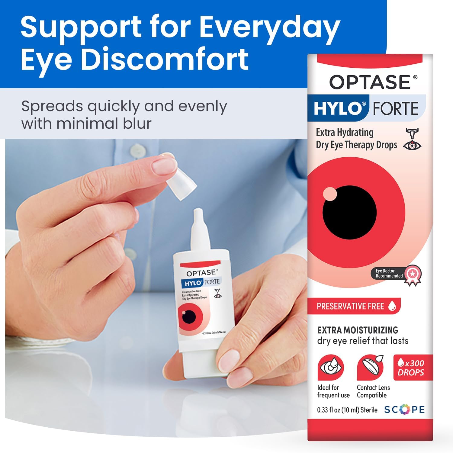 Optase HYLO Forte Dry Eye Drops, Preservative-Free 300 Drops – Extra Moisture – Active Glycerin & Hyaluronic Acid – Contact Lens Compatible – 0.33 fl oz - Image 5