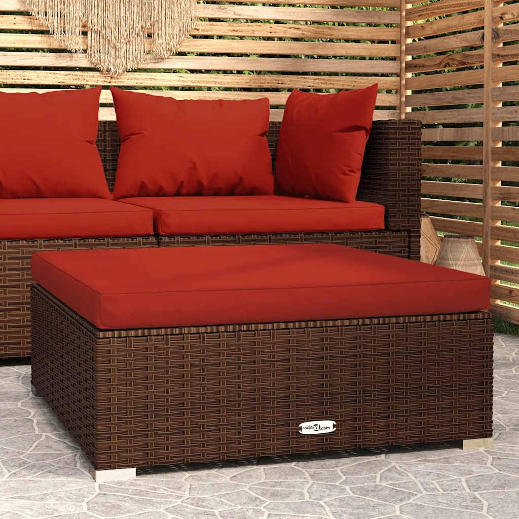 Taboret ogrodowy z poduszką, brązowy, 70 x 70 x 30 cm, polirattan, wodoodporny, modułowy, odpowiedni na taras i na zewnątrz