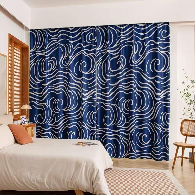 Rideaux occultants isolants vagues bleues 140x228cm contre le froid