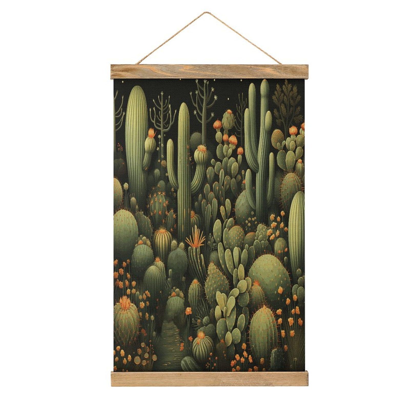 Pintura de pergamino de cactus verde FekiLoot para colgar en pared vintage 8