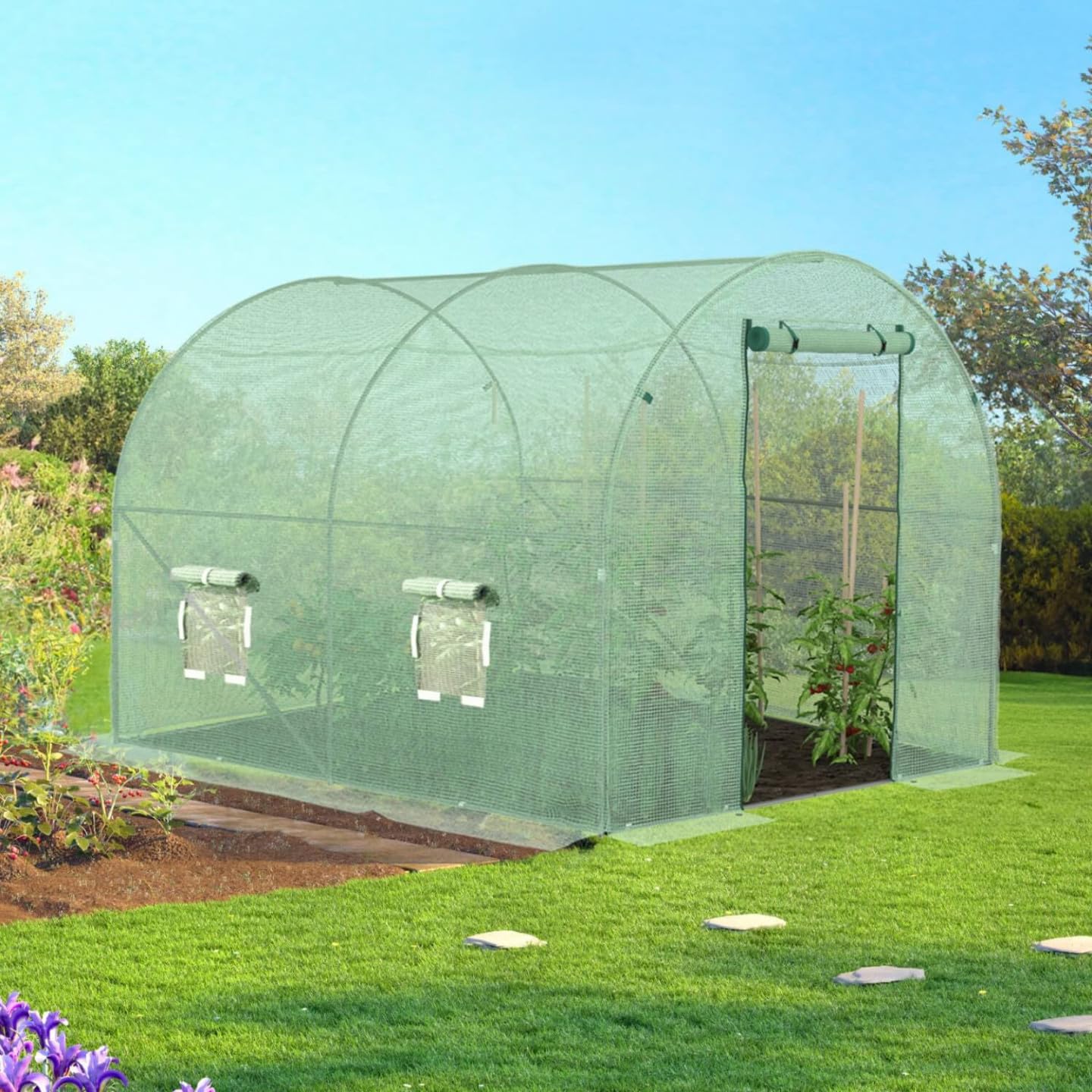 IDMarket - Bâche de Rechange pour Serre de Jardin Tunnel 6m² 3 x 2 x 2 m Anti-UV avec Porte et fenêtres Roma Verte