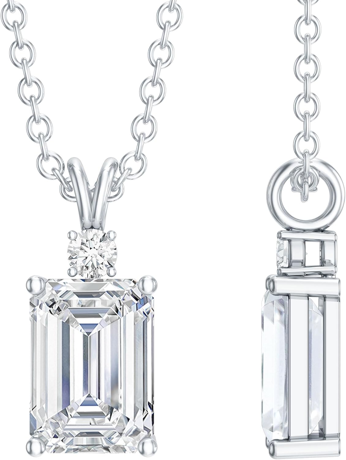 Certified 1.5 Carat Cubic Zirconia Necklace With Chain, AAAAA Quality, CZ Diamond Emerald Cut Necklace - Ready To Gift