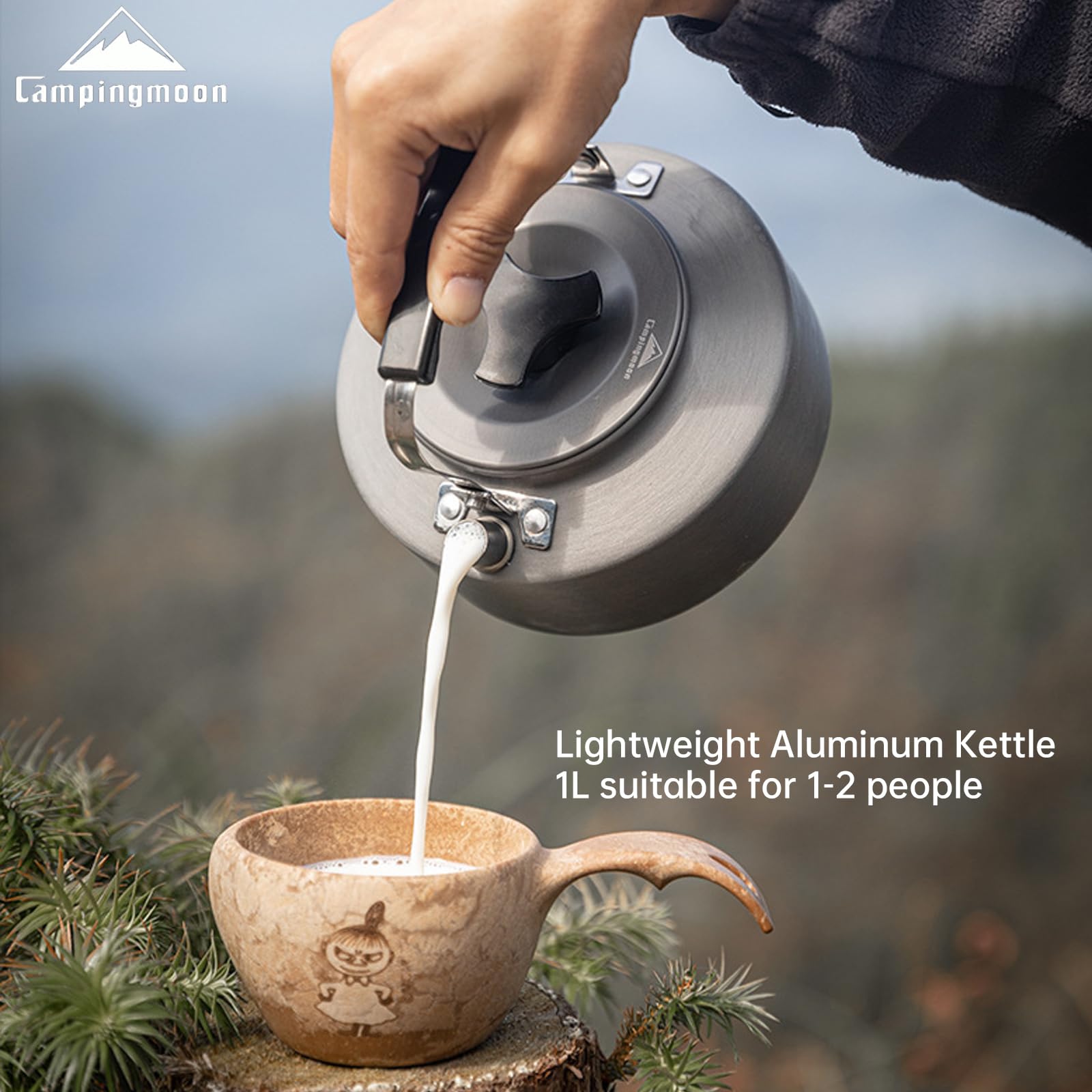 Campingmoon - Hervidor de agua para camping, 1 litro, hervidor de agua para cocinar, mochilero, picnic, pesca