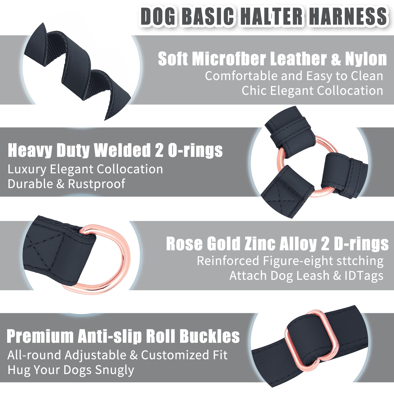 AaufiLux Soft Leather No Pull Dog Harness, Adjustable Step In with Rose Gold Heavy Duty Metal Buckle - Image 2
