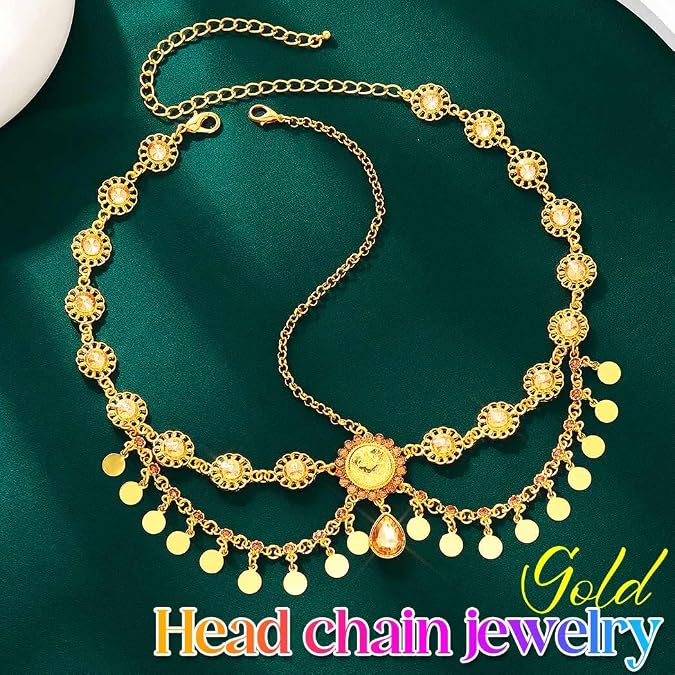 GORAIS Boho Head Chain Gold Egyptian Headpiece Sequin Headband Accessories for Women