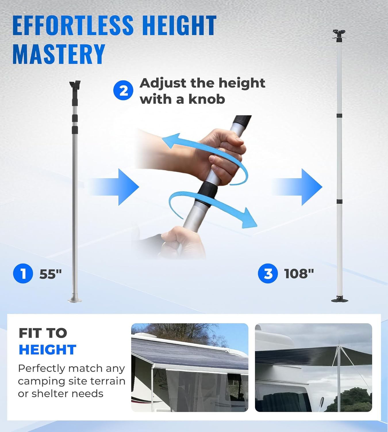 RV Awning Tie Down kit 108" Extended Length Adjustable Awning Support Poles