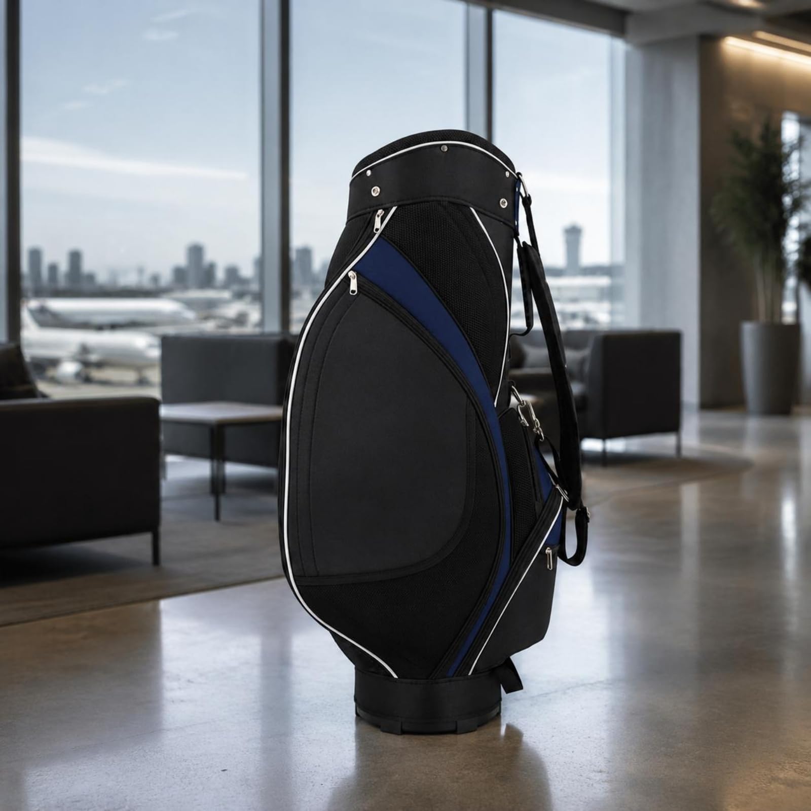 Sac Aérien de Golf Sangle D'épaule Équipement Sportif Poches Zippées pour Déplacement, Noir Et Bleu