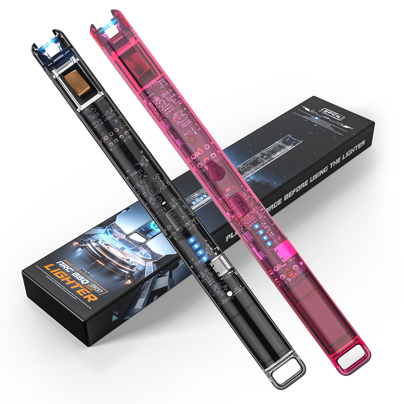 KTEBO 2 Pack Electric Candle Lighters - 7 4 inch Long USB Rechargeable Plasma Arc Lighter Windproof Flameless