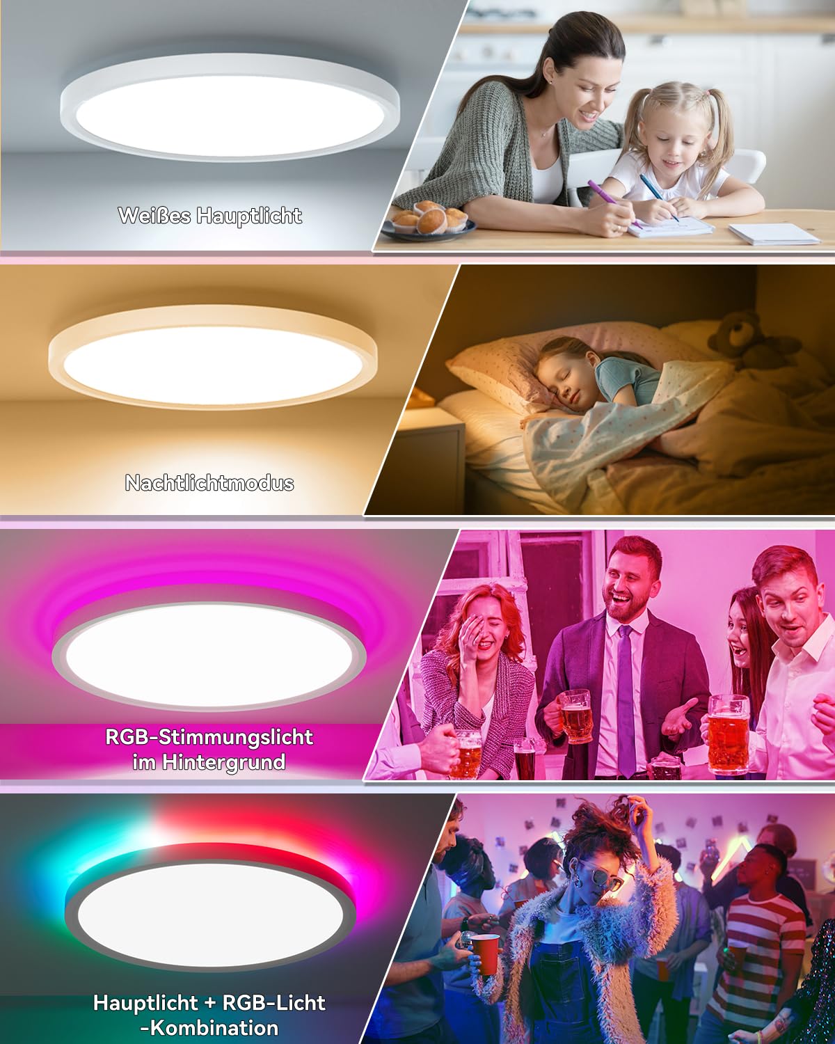 RGB LED Deckenleuchte rund 33W, 40CM dimmbar mit App, Fernbedienung