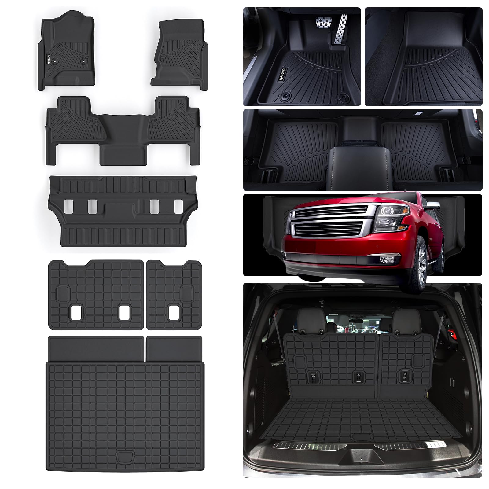 LJWAITO Floor Liners & Cargo Liners & Backrest Mat for 2016-2025 2026 Dodge Durango 6 Seats-2 Row Bucket Seat，TPE All Weather Protection Car Floor Mats with Trunk Mat Covering The Backrest — view 44