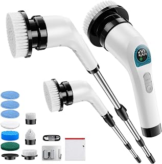 KAUGIC Electric Cleaning Brush Bathroom, Wireless, 9 Heads for Bathroom | 2500 mAh battery, 90 min runtime, 2 speeds and 30 to 50 mm handles for shower, tiles, joints and floors