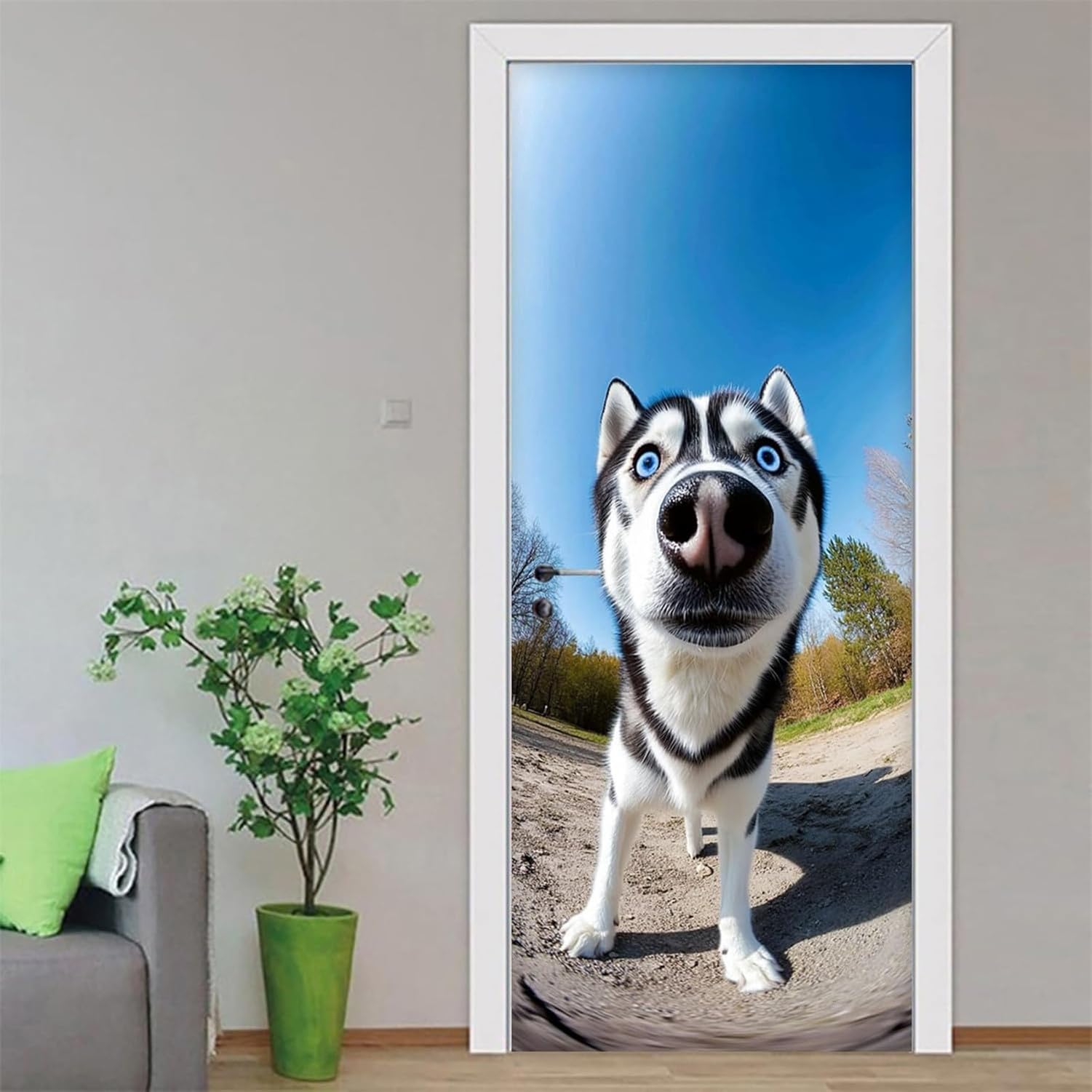 Autocollant Mural Husky 3D pour Rénover une Porte sans Peinture Facilement