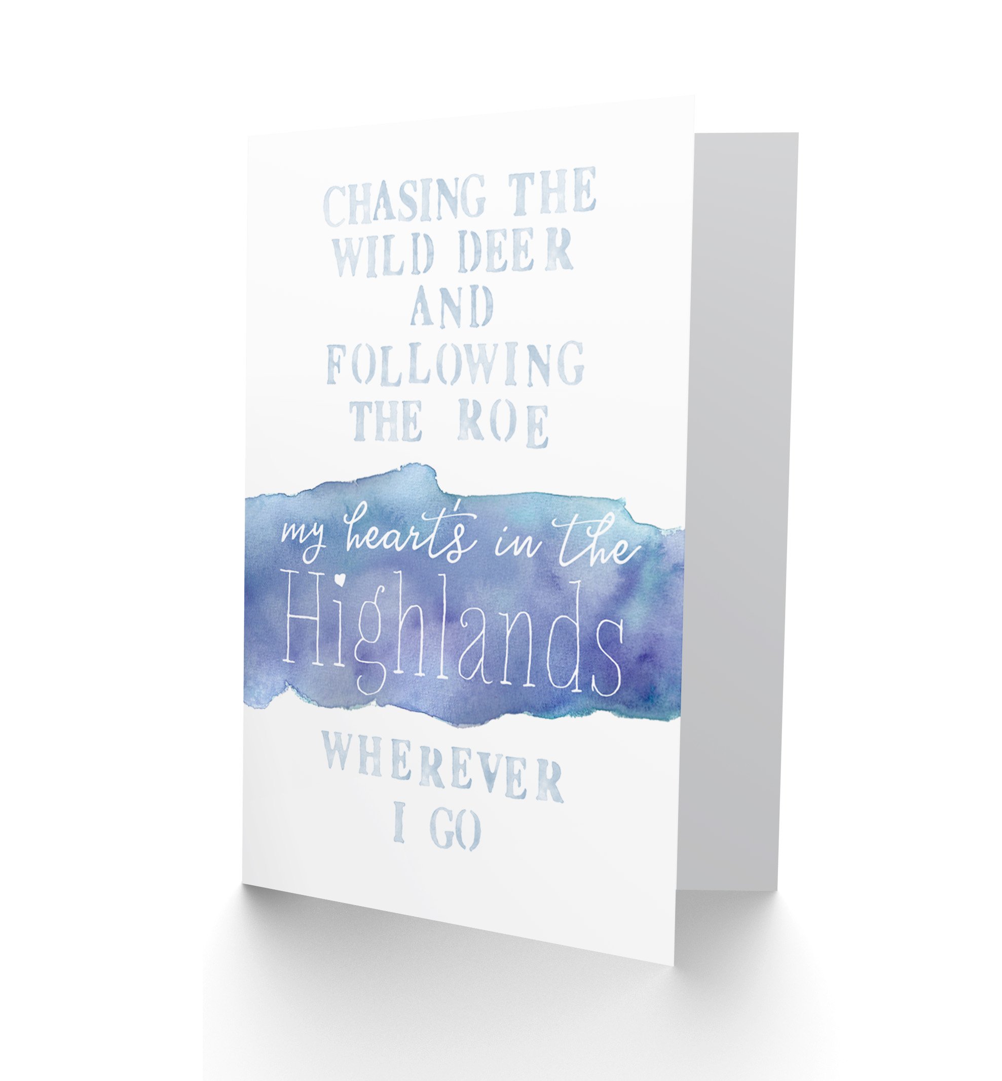 Wee Blue Coo My Heart's Highlands Scotland Burns Song Lyrics Watercolour Greetings Card