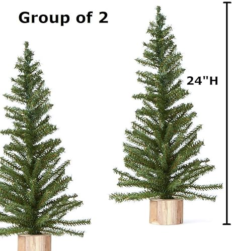 Miniatura 4 de Factory Direct Craft Paquete de 2 pequeños árboles de Navidad artificiales de pino canadiense de 24 pulgadas con bases de madera añade a la