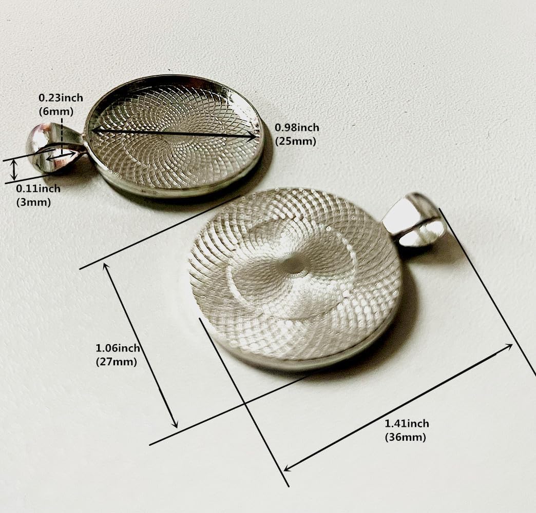Hand-Made DIY Frame Pendant Tray Round Convex Tray Pendant, 100PCS Diameter 25 mm, Silver - Image 2
