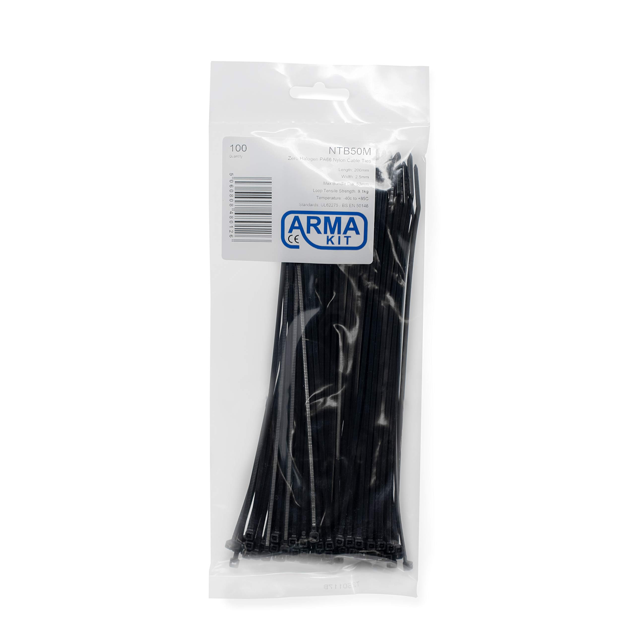 Nero Fascette Plastica per Cavi Stringicavo 100 Pezzi 7,6mm x 200mm