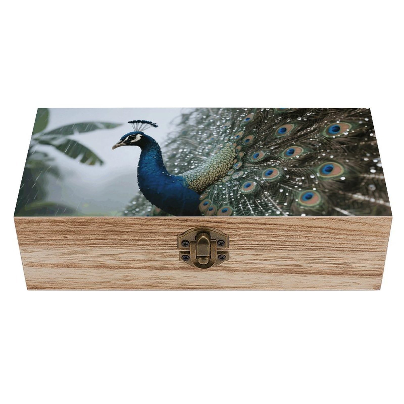 FodPand Decorative Keepsake Box Wooden Storage Boxes with Hinged Lid Handmade Peacock Wood Organizer Memory Treasure Box for Jewelry Craft Card Photo Storage Wedding Bridal Shower Gifts