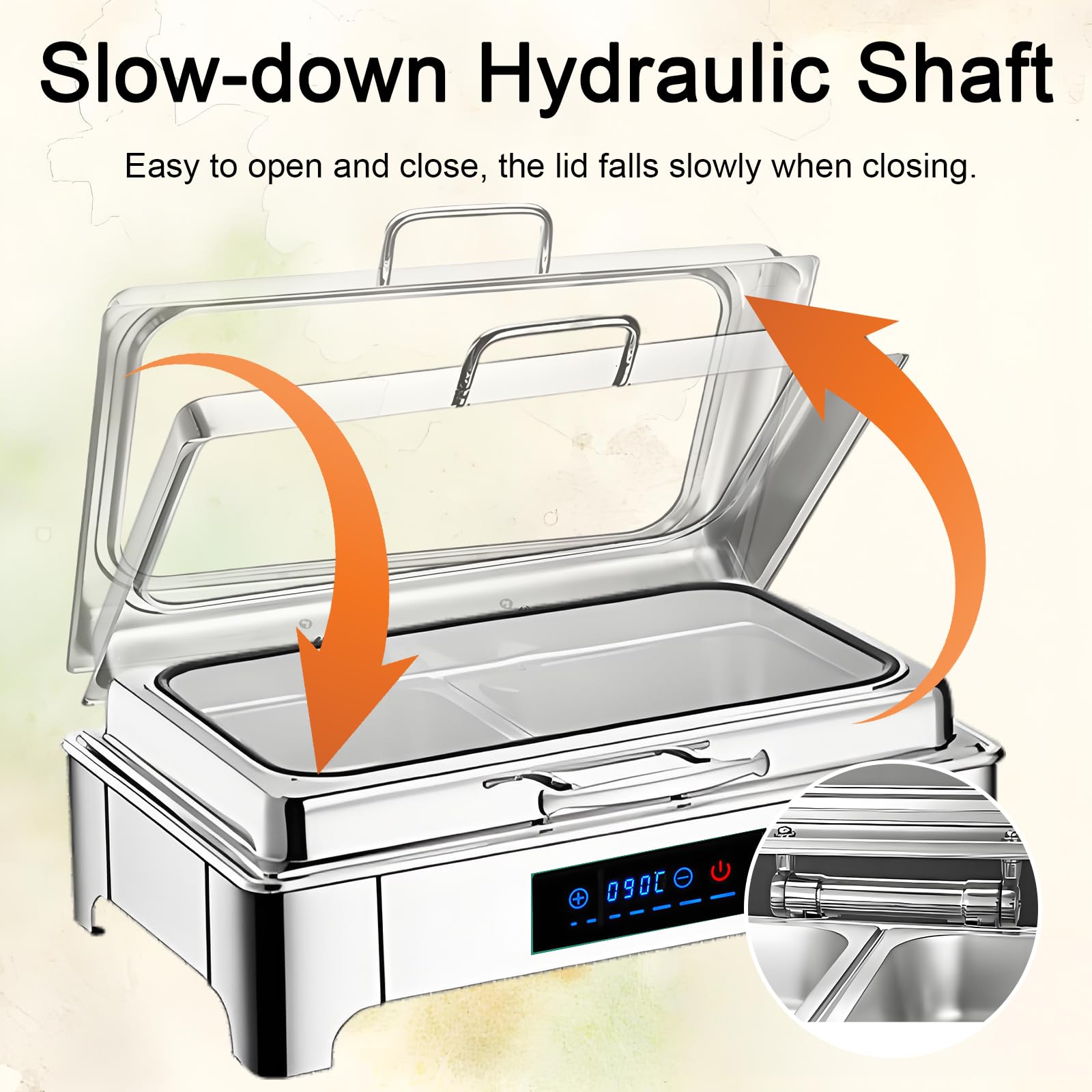 Chafing Dish Elettrico, 9L, 400W, Temperatura Regolabile(Full Pan) | Professionale Scaldavivande Elettrico per Buffet Acciaio Inox, Scaldavivande Catering Buffet con Coperchio Trasparente