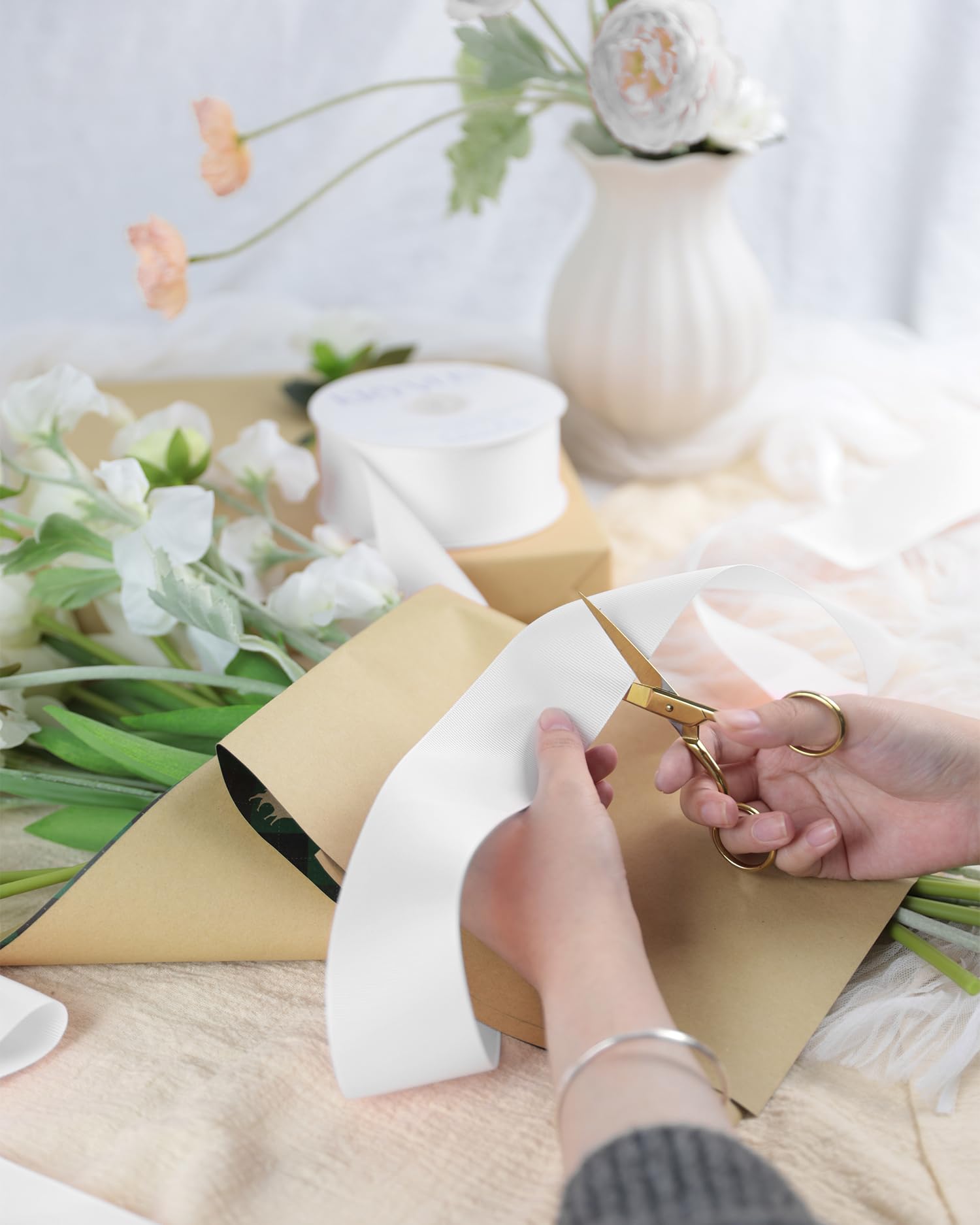 Kryvus White Grosgrain Ribbon, 50mm x 45 Metres, Polyester, Perfect for Gift Wrapping Crafts, Wedding Decor - Image 4